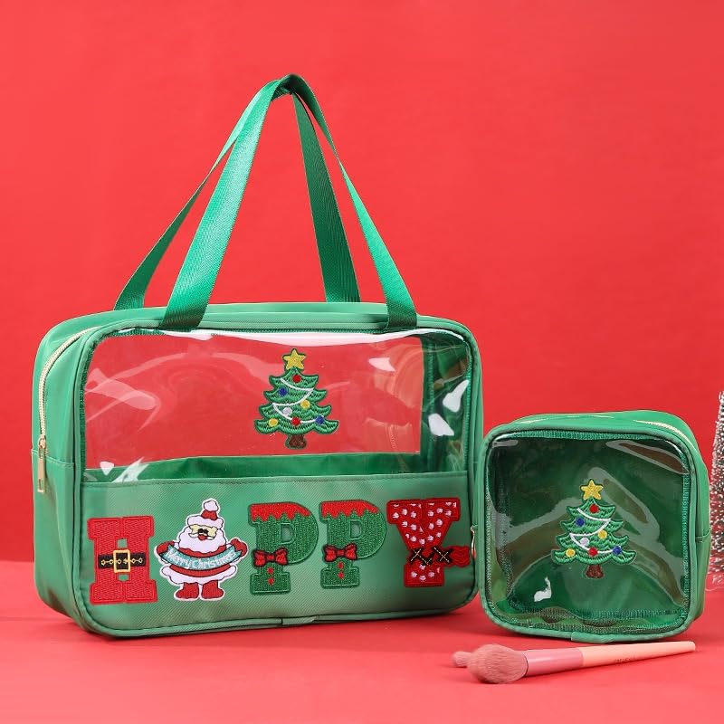 2 Pcs Christmas Makeup & Snack Bags with Zipper - Waterproof Clear Travel Toiletry Storage for Women | Holiday Gifts & Travel Essentials