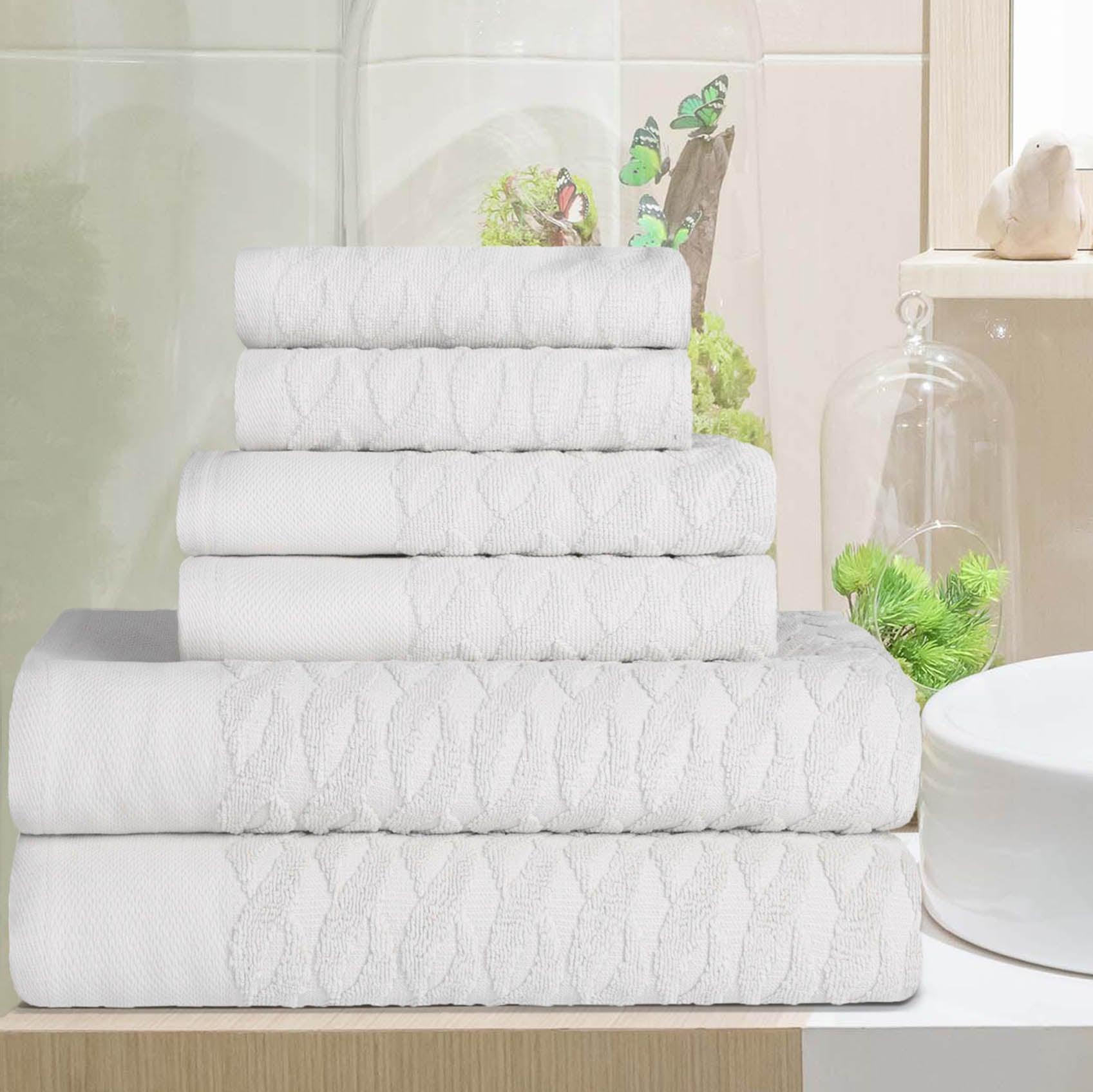 Premium Turkish Cotton Herringbone Jacquard 6-Piece Towel Set - Ultra Soft & Absorbent Bath Towels for Spa, Hotel & Luxury Home Use