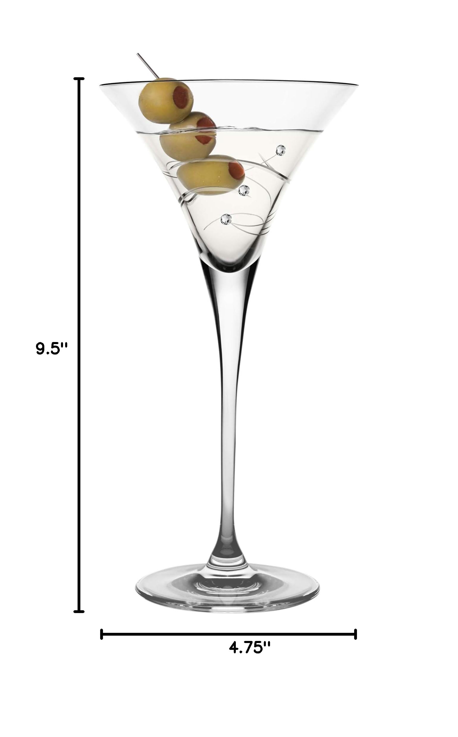 Barski Handmade Crystal Martini Glasses Set of 2 - 8.25 oz Elegant Sparkling Glassware Decorated with Real Diamonds - European Made - Perfect for Cocktail Parties, Weddings & Home Bar Decor