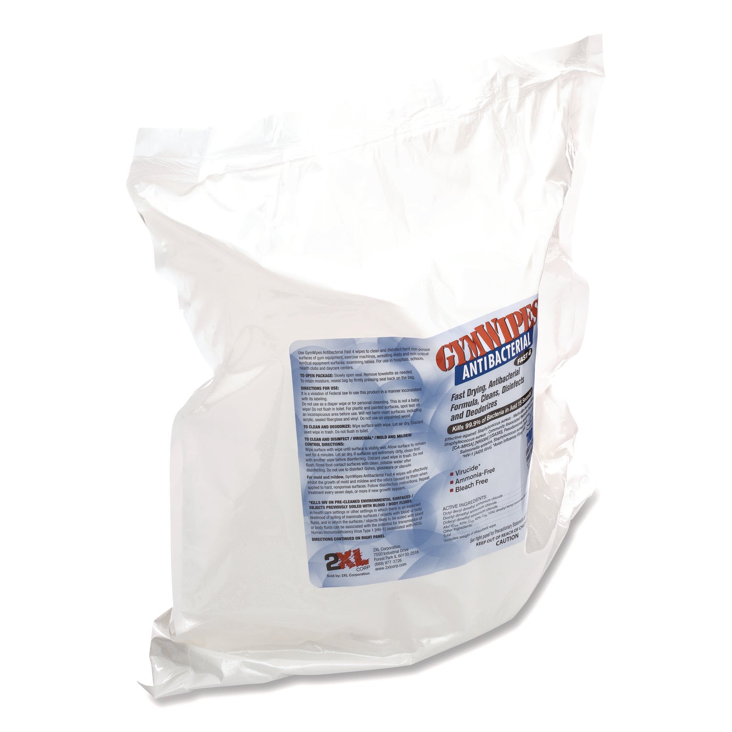 2XL Antibacterial Gym Wipes Refill - 700 Unscented White Disposable Cleaning Wipes (6x8, 1-Ply) - 4-Pack Bulk Value - Perfect for Fitness Equipment, Yoga Mats & Home Sanitizing