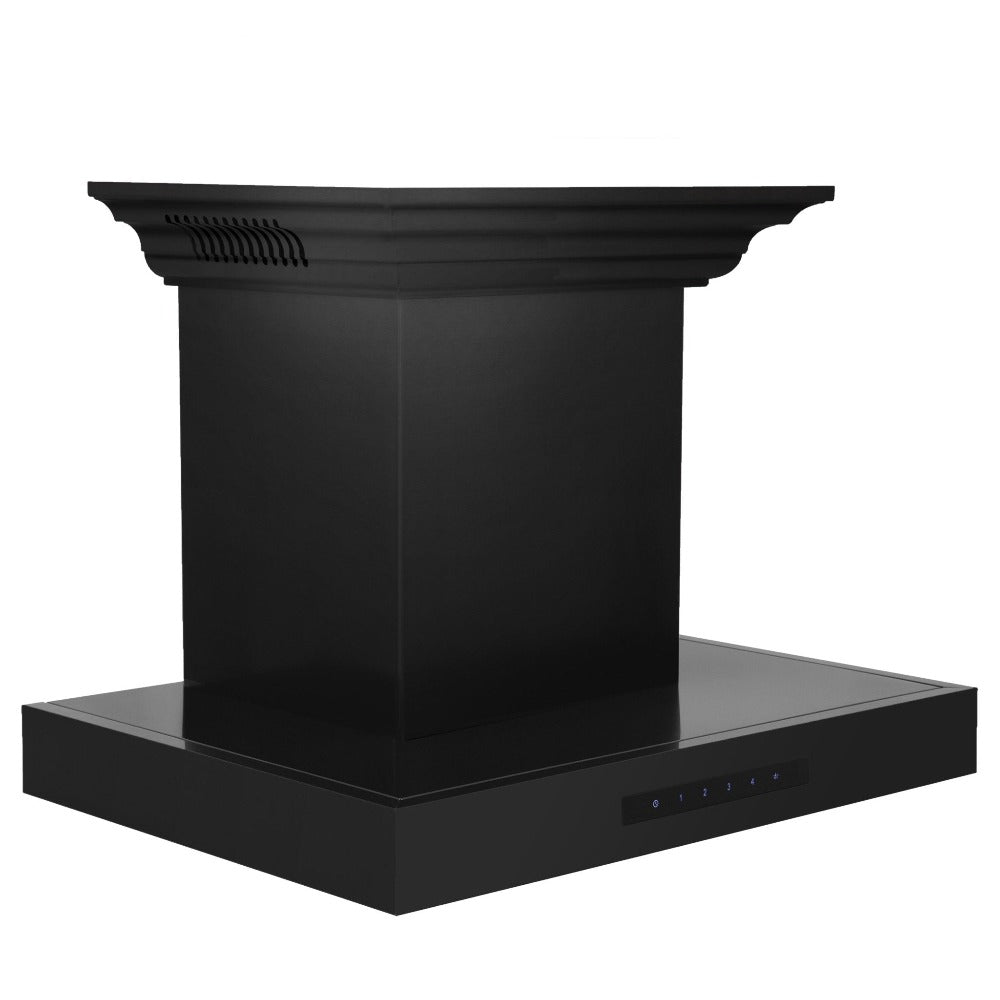 ZLINE Black Stainless Steel Wall Mount Range Hood with Built-in CrownSound Bluetooth Speakers - Modern Kitchen Ventilation for Cooking, Grilling & Entertaining (BSKENCRN BT)