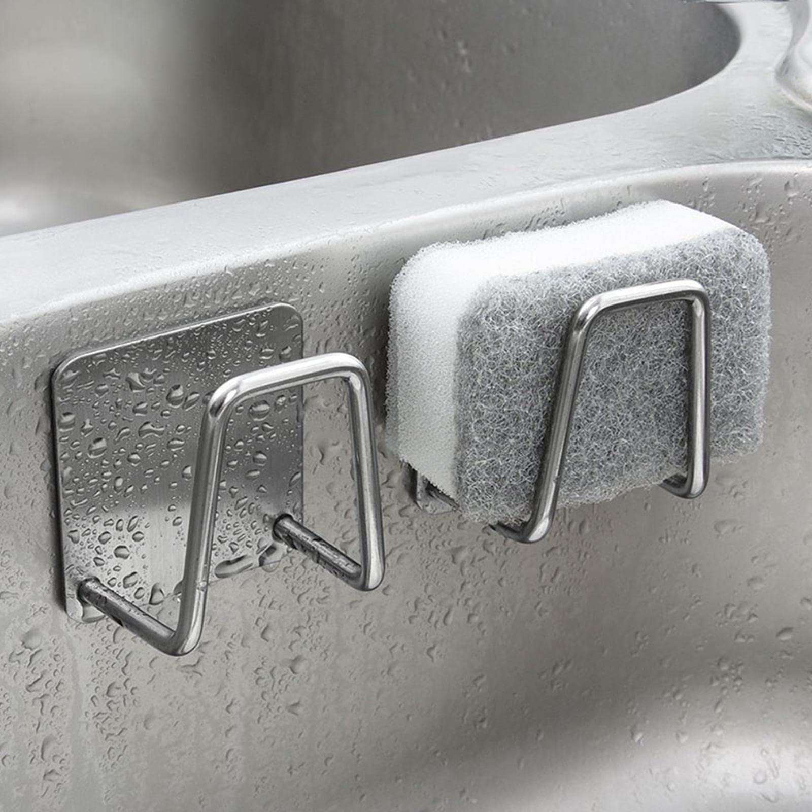 Stainless Steel Sponge Holder for Kitchen Sink - Self-Adhesive Wall Mounted Sponge & Scrubber Organizer with Drain Drying Rack | Perfect for Keeping Kitchen Sink Area Clean and Organized