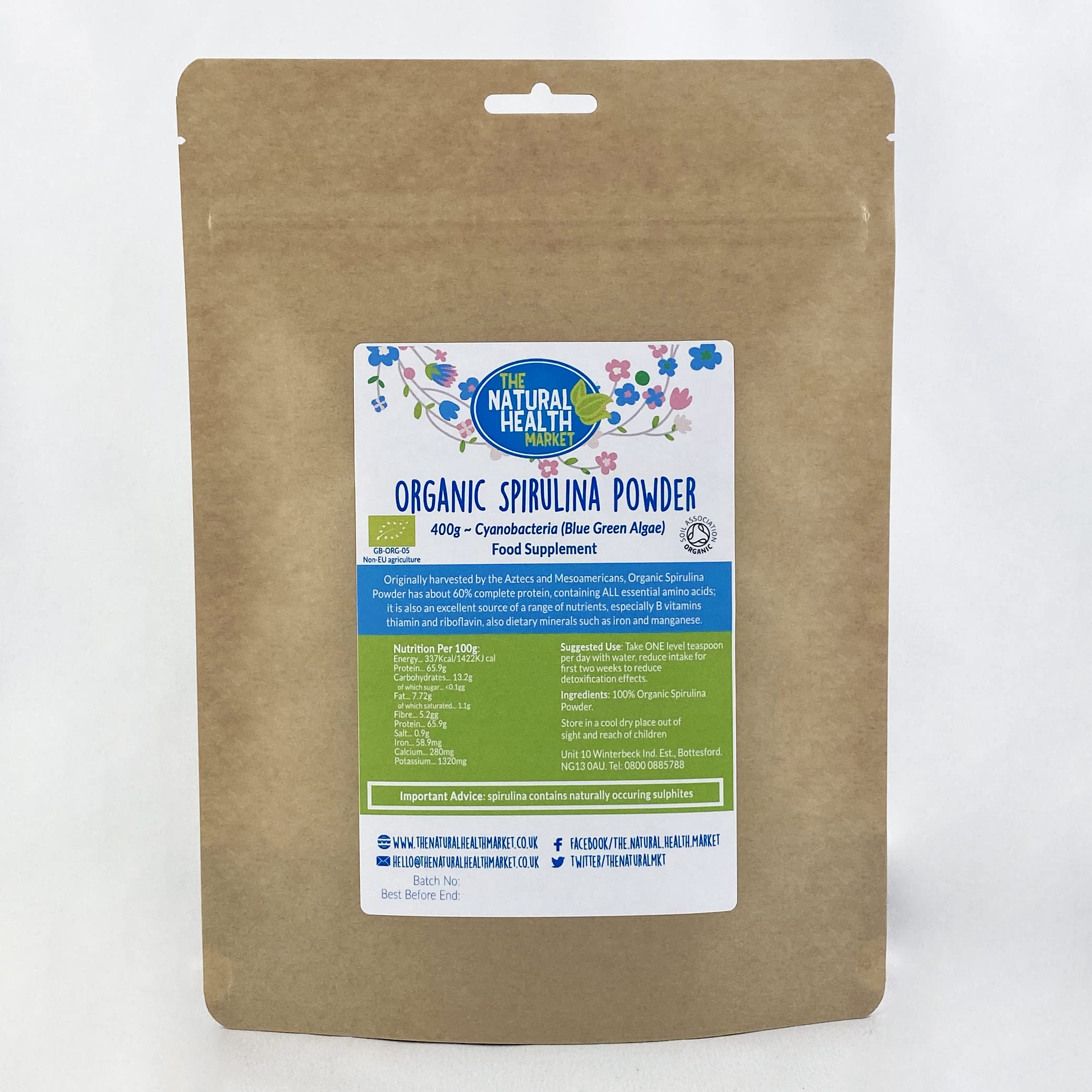 Organic Spirulina Powder 400g - Premium Superfood Rich in Protein & Nutrients | Vegan, Gluten-Free Dietary Supplement | Perfect for Smoothies, Baking & Healthy Recipes