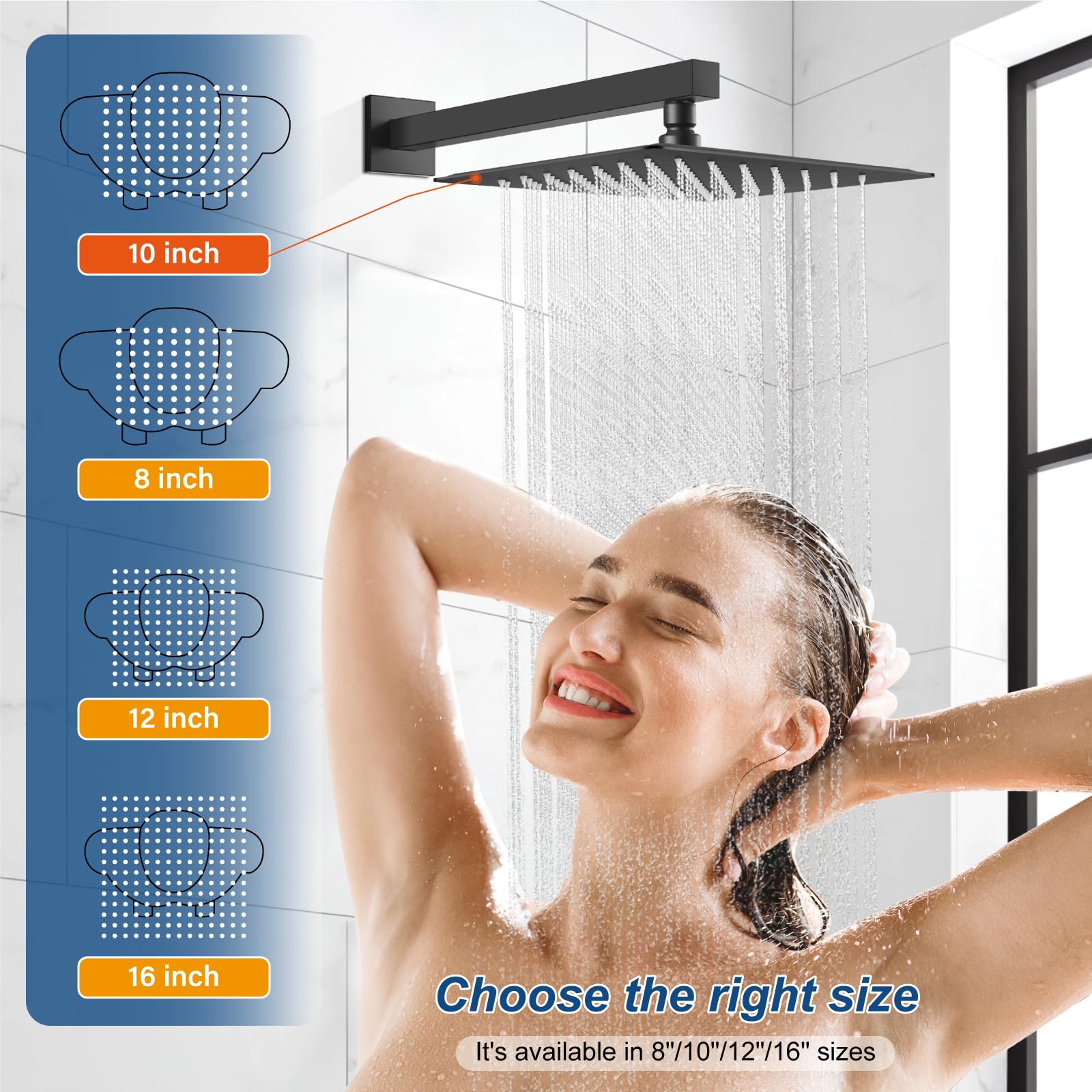 Midanya 10 Inch Square Rainfall Shower System - Matte Black Wall Mount Shower Head with Hand Sprayer, Rough-in Valve & Bathroom Mixer Trim Kit - Perfect for Modern Luxury Bathrooms and Spa-Like Shower Experience