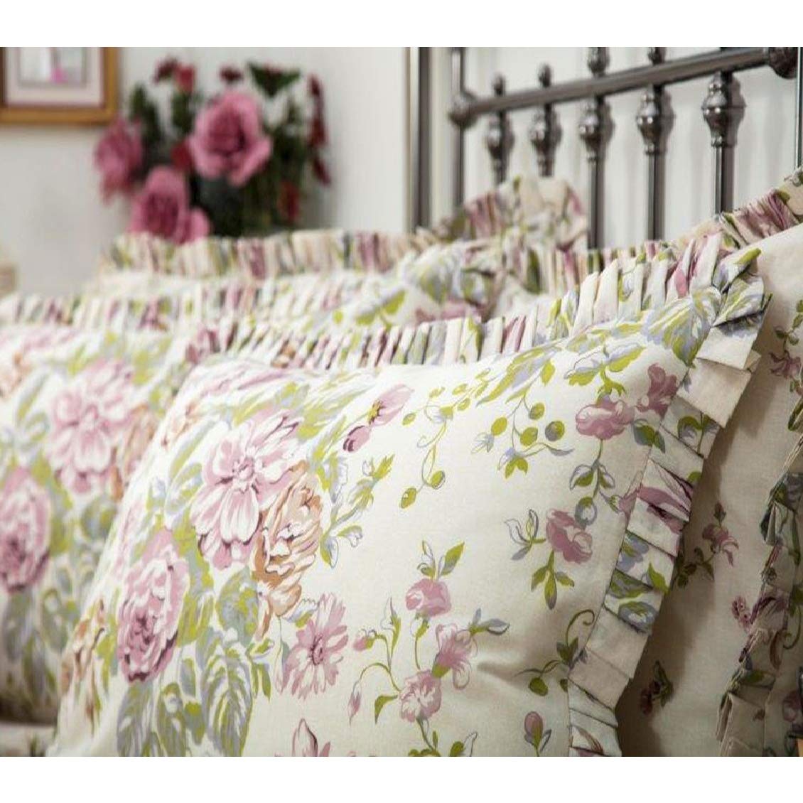 Belledorm Rose Boutique Pillowcase Set of 2 - Standard Size (Ivory, Pink, Green) - Luxury Soft Bedding for Home, Hotel & Guest Room Decor