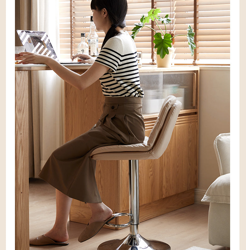 Premium Organic Leather Modern Bar Stool - Adjustable Height, Comfortable & Durable Counter Stool for Kitchen Island, Home Bar & Dining Room - Rustic & Industrial Style Home Decor