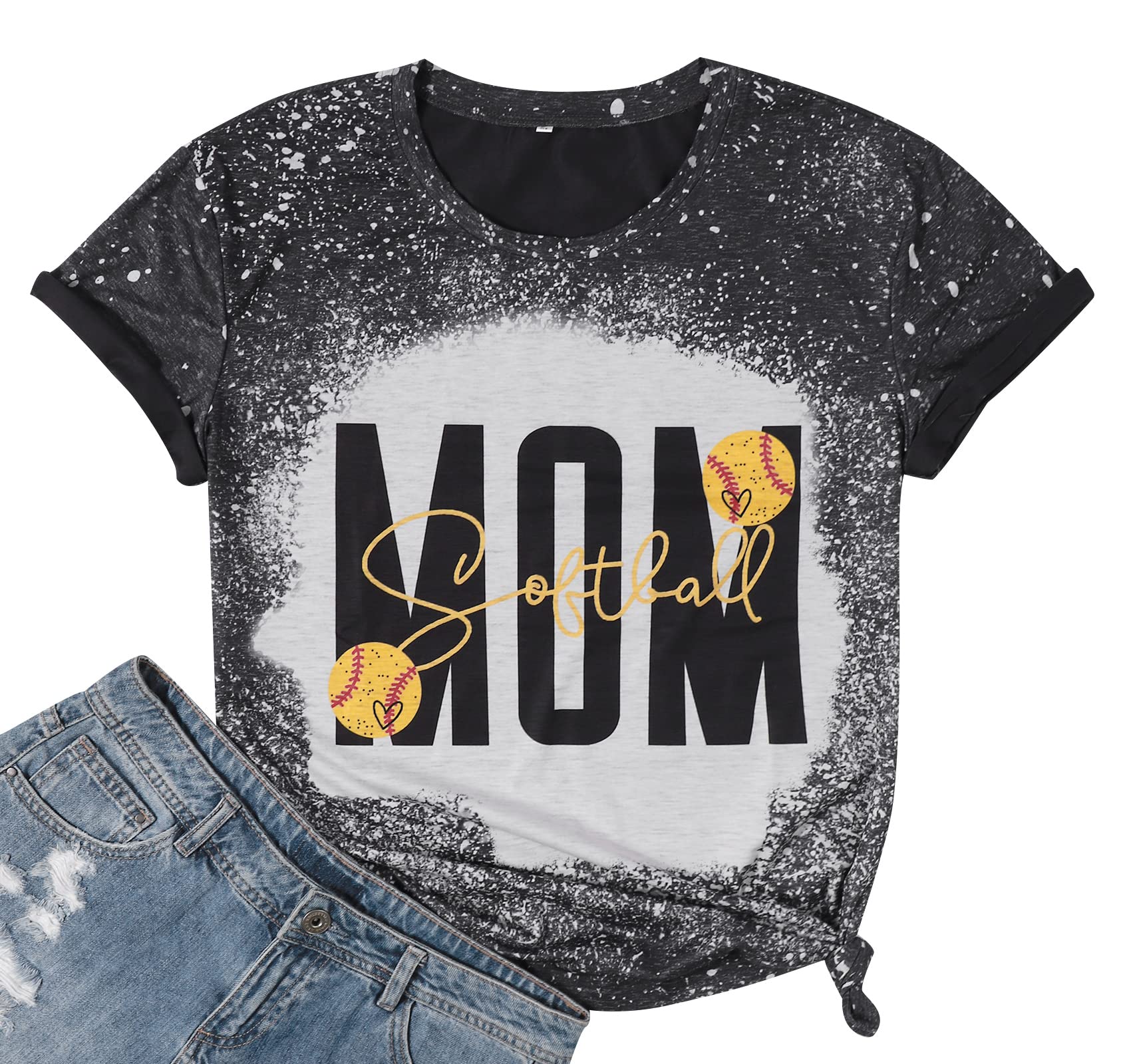 Women's Tie Dye Softball T-Shirt - Comfortable Letter Print Mama Tee for Casual Wear | Perfect for Mother's Day Gifts & Baseball Games