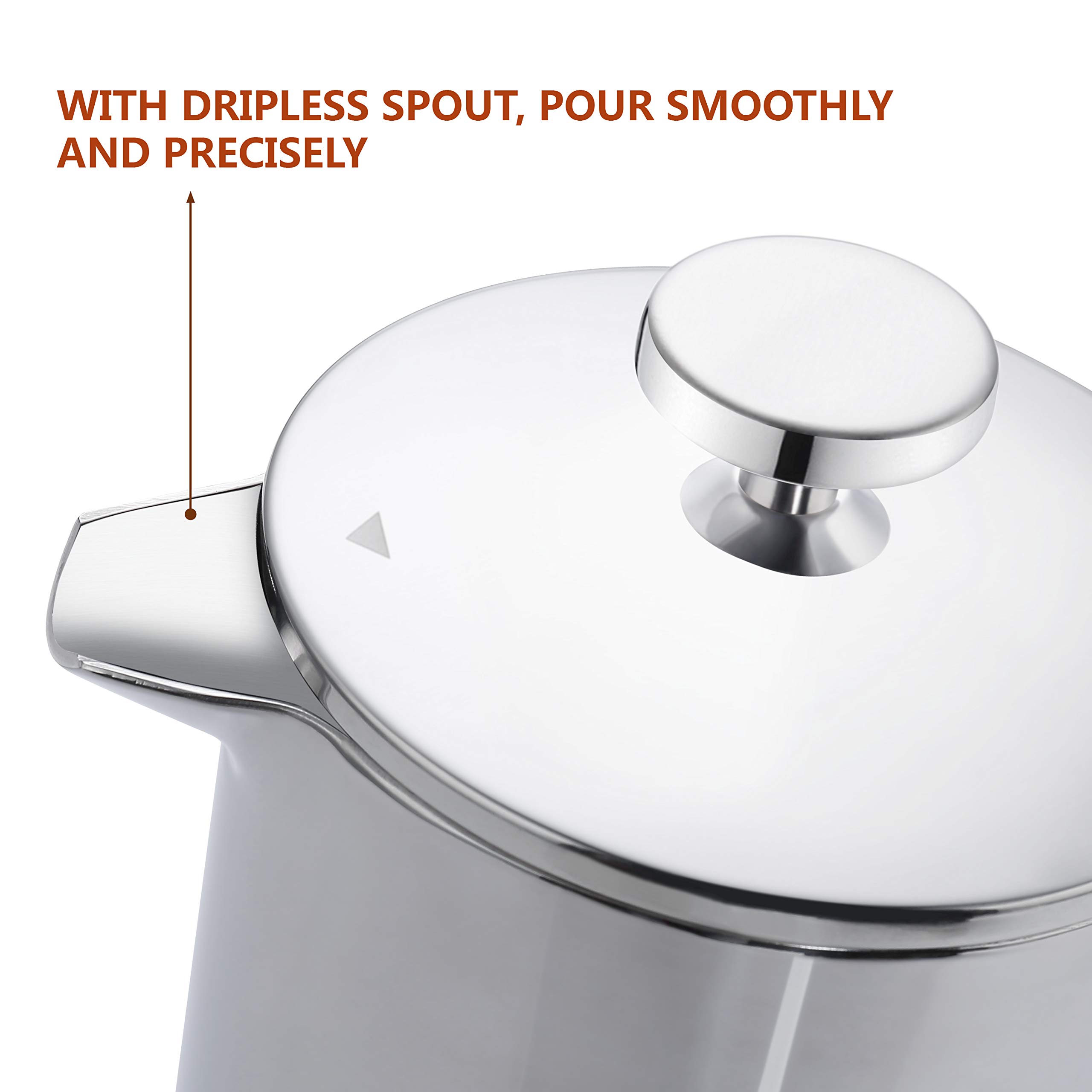 Premium Stainless Steel French Press Coffee Maker – 2 Cup (750ml/24oz) Double Walled Insulated Design for Hotter Coffee – Perfect for Home, Office & Camping Use