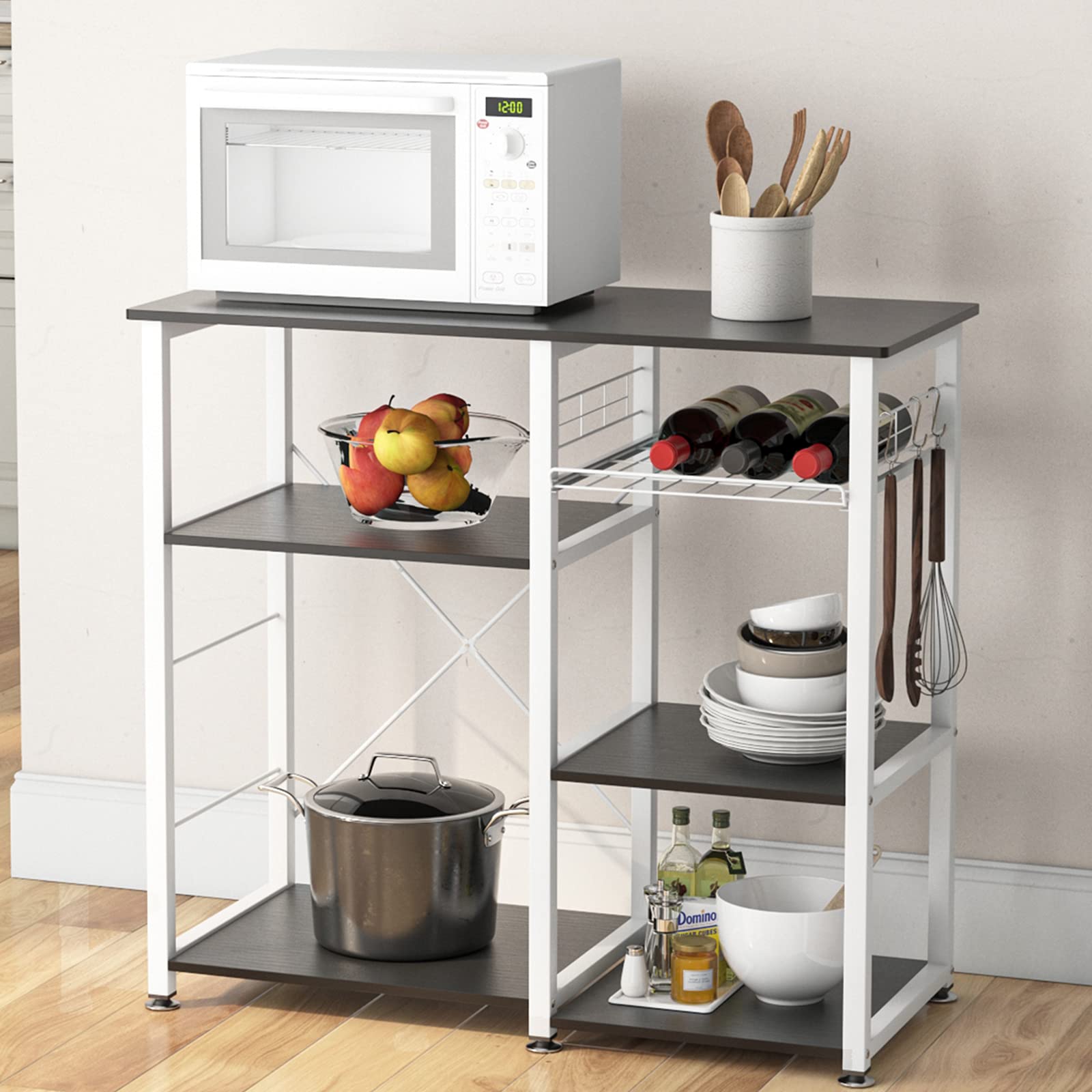 Soges Black Microwave Cart Stand with Shelves - Multi-Functional Kitchen Storage Organizer for Baking, Spices & Small Appliances - Perfect for Small Kitchens, Apartments & Dorm Rooms