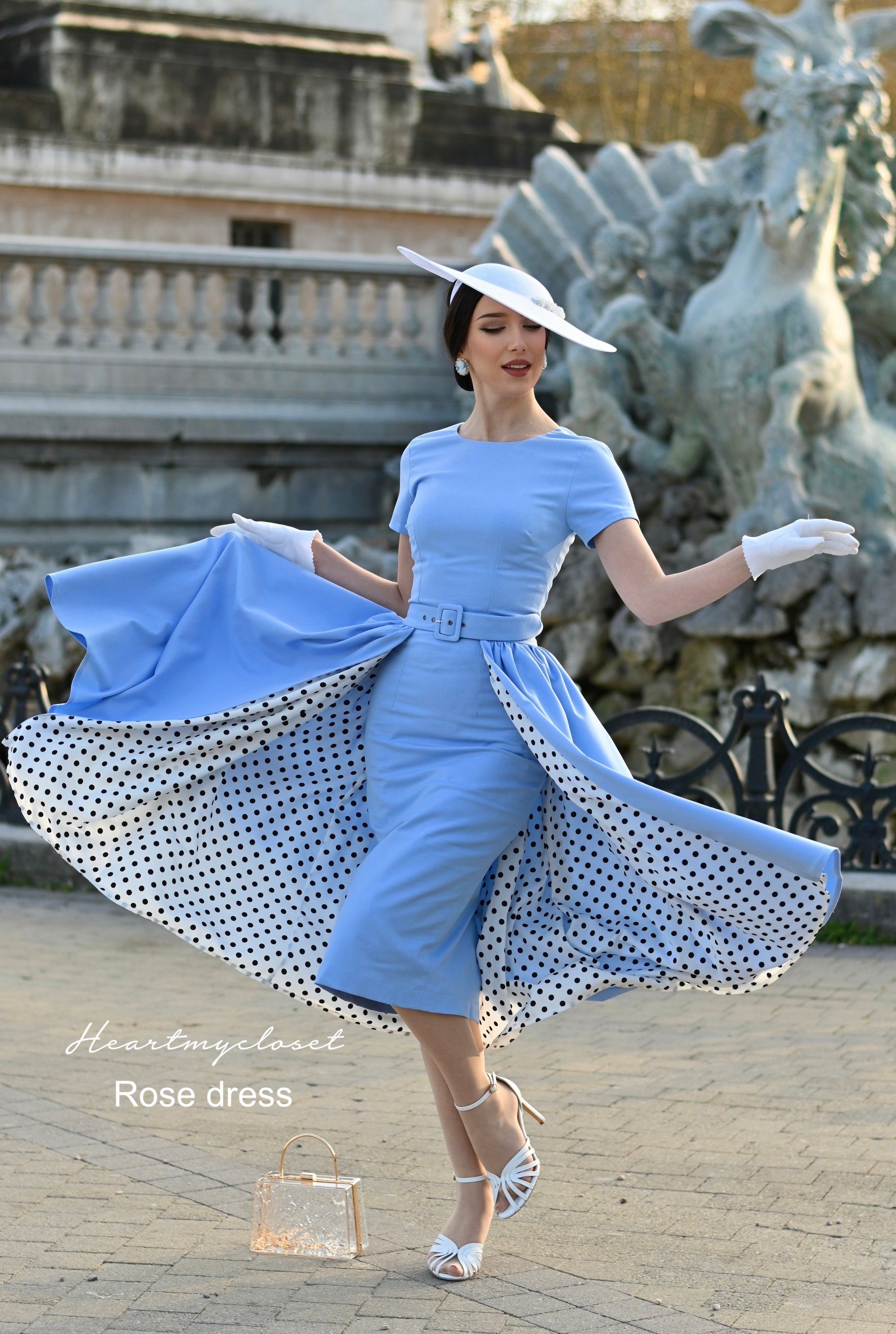 Polka Dot Rose Print Pencil Dress with Detachable Skirt Wrap - Elegant Office Wear & Cocktail Party Dress for Women