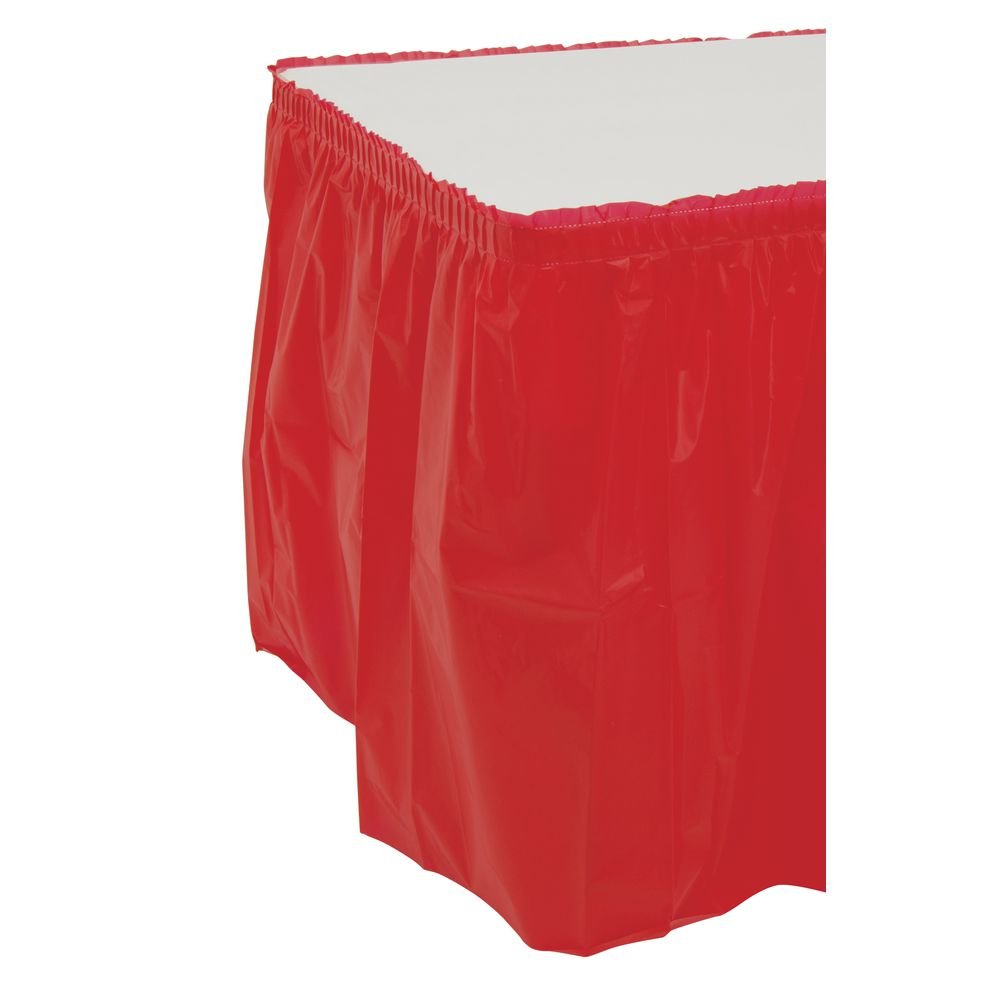 Red Plastic Disposable Table Skirting with Box Pleat - 29 Inches Height x 13 Feet Length for Banquet, Wedding, and Party Decorations