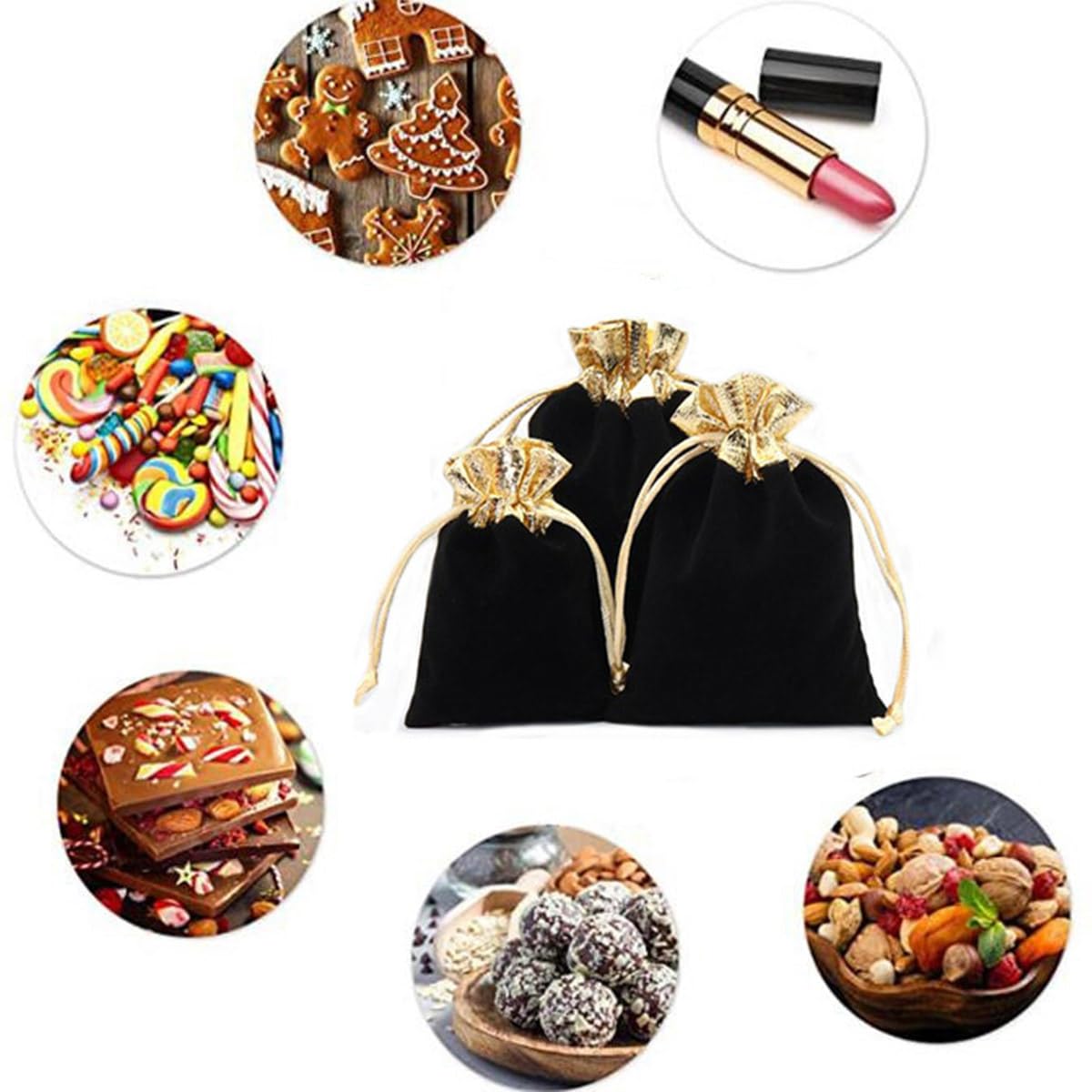 Snadulor 20 Pack Soft Velvet Drawstring Pouches - 3x4 Inch Jewelry Bags for Wedding Favors, Gift Wrapping, Party Supplies & Candy Storage (Black) - Perfect for Bridal Shower, Birthday Gifts & Small Item Organization