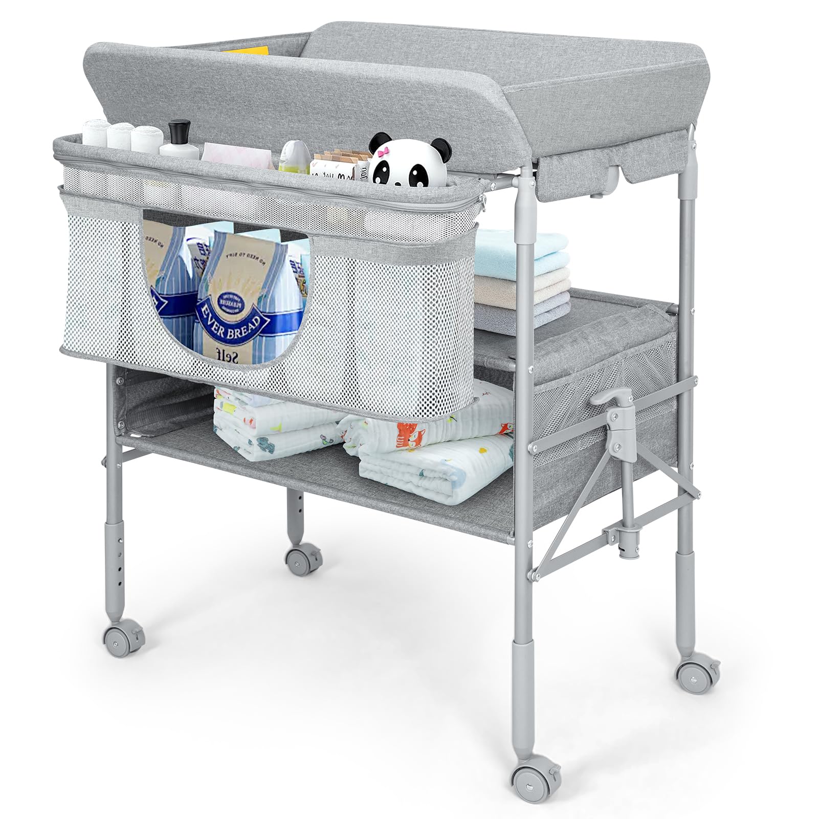 Portable Baby Changing Table with 2 Storage Baskets - Adjustable Height Waterproof Diaper Changing Station for Nursery, Travel & Home Use - Folding Mobile Changing Table for Newborns & Infants