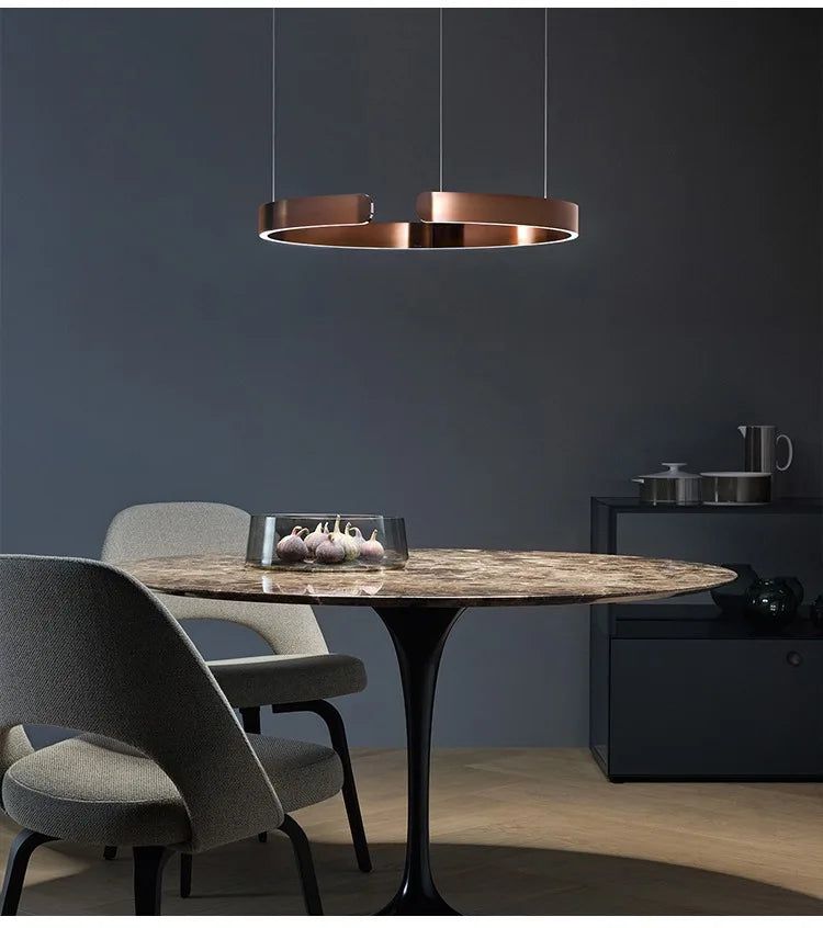 Elegant Minimalist Ring Chandelier Light Fixture - Aluminum Plated Modern Pendant Lighting for Dining Room, Bedroom & Living Room Decor