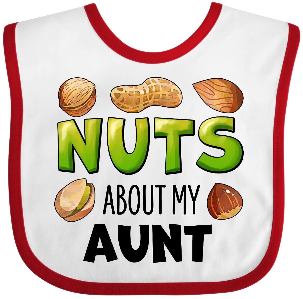 Inktastic Nuts About My Aunt Peanut Almond Pistachio Baby Bib - Cute Funny Aunt-Themed Bib for Infants & Toddlers - Perfect for Feeding Time, Family Gatherings & Special Occasions
