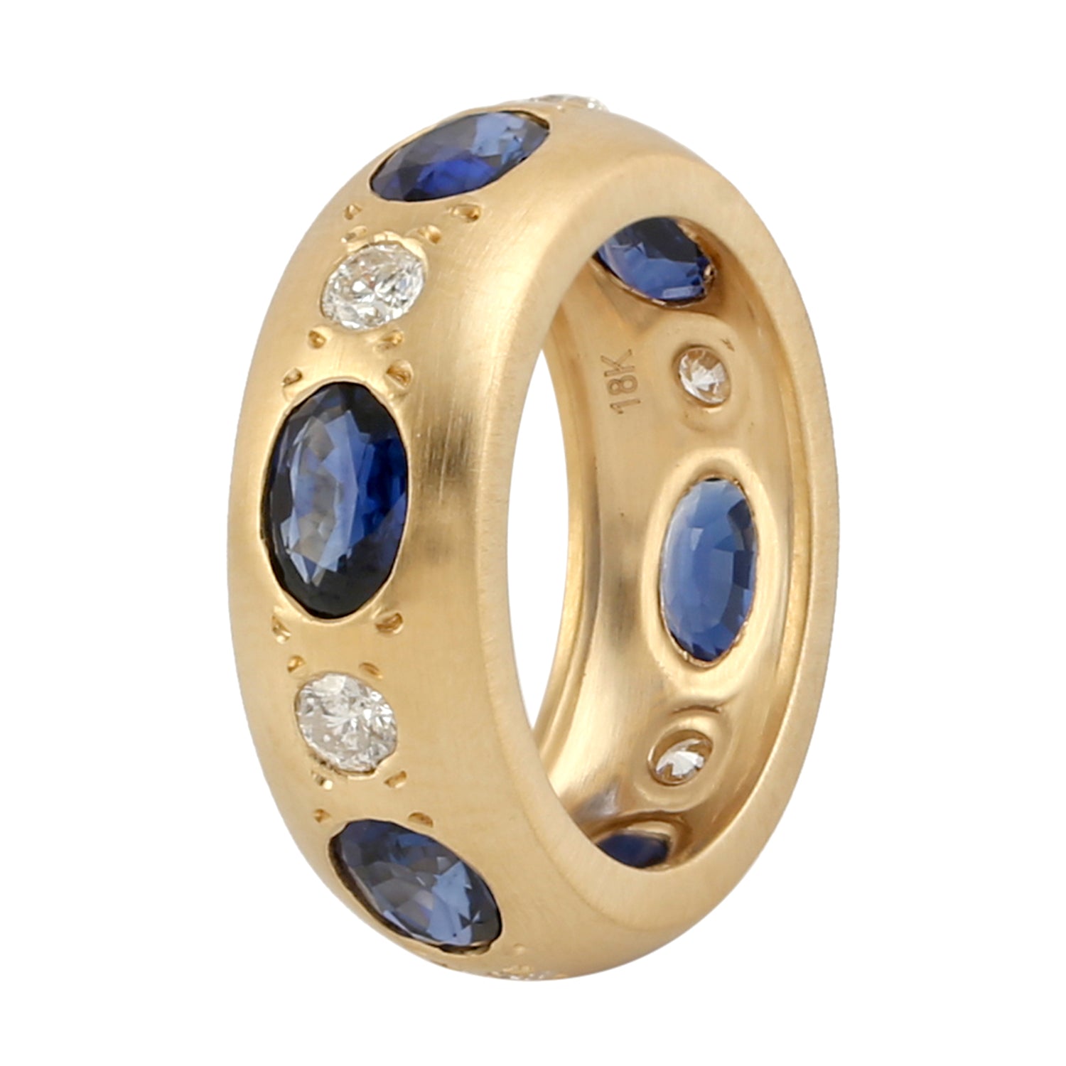 18K Yellow Gold Bezel Diamond Blue Sapphire Gemstone Band Ring for Women - Elegant Wedding, Engagement & Anniversary Jewelry Gift