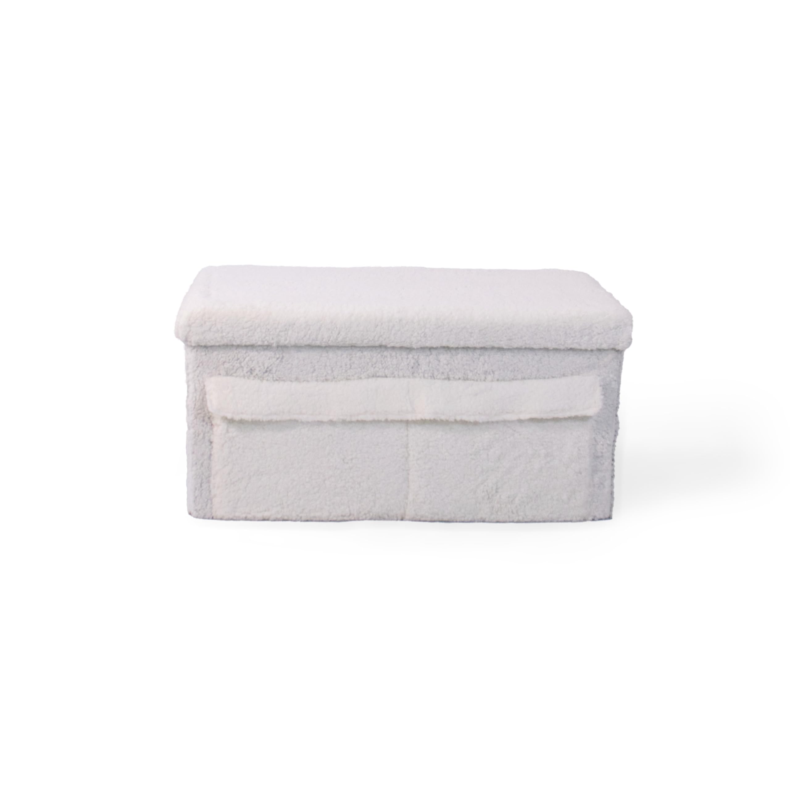 Humble Crew Shaggy Sherpa Collapsible Toy Storage Box Ottoman Bench with Lid - White | Kids Room Organization, Nursery Storage & Playroom Decor