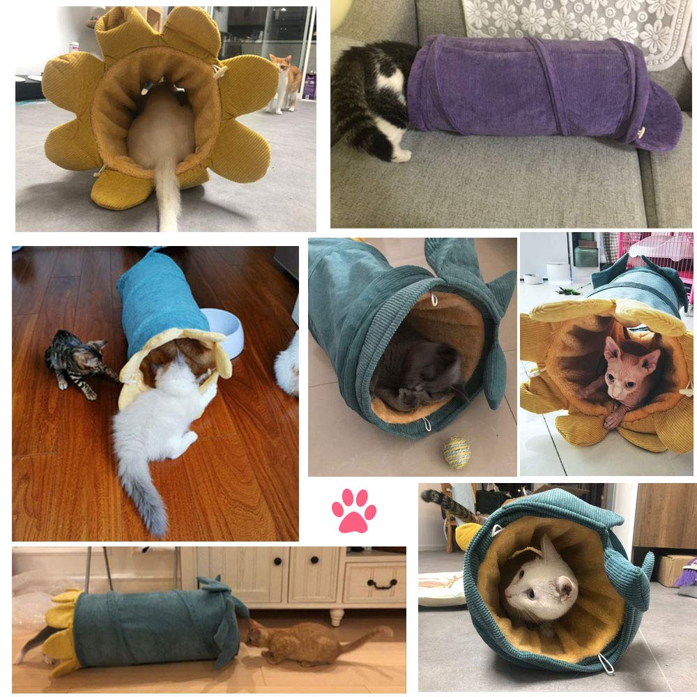 Foldable Corduroy Cat & Rabbit Tunnel Toy - Vegetable-Shaped Pet Play Tube for Indoor Cats, Warm & Cozy Hideout for Kittens - Interactive Cat Toy for Playtime, Training & Stress Relief