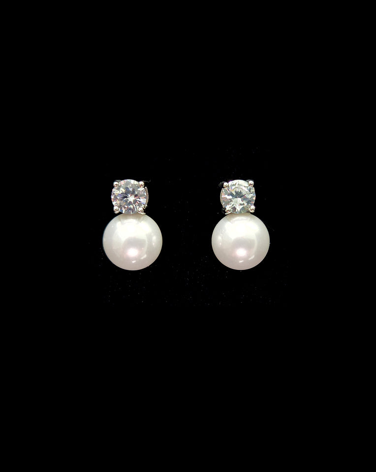 Louisa by Johnny B at Kezani - Classic Pearl and Diamond Stud Bridal Earrings for Weddings, Prom & Special Occasions
