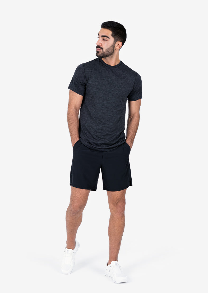 Men's Seamless T-Shirt - Soft Breathable Black Melange Cotton Blend Tee for Gym, Workout & Everyday Wear