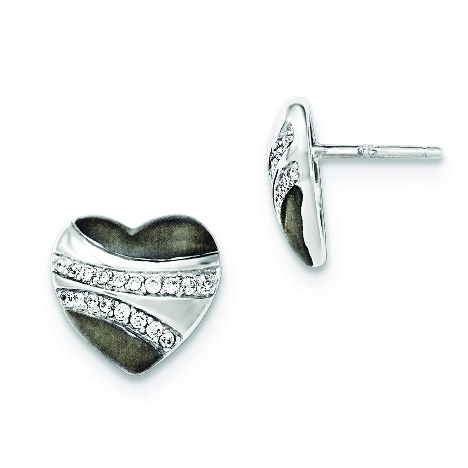 Sterling Silver Black Polished Cubic Zirconia Heart Stud Earrings 13x13mm - Perfect for Valentine's Day Gifts, Anniversary Presents & Everyday Elegant Jewelry