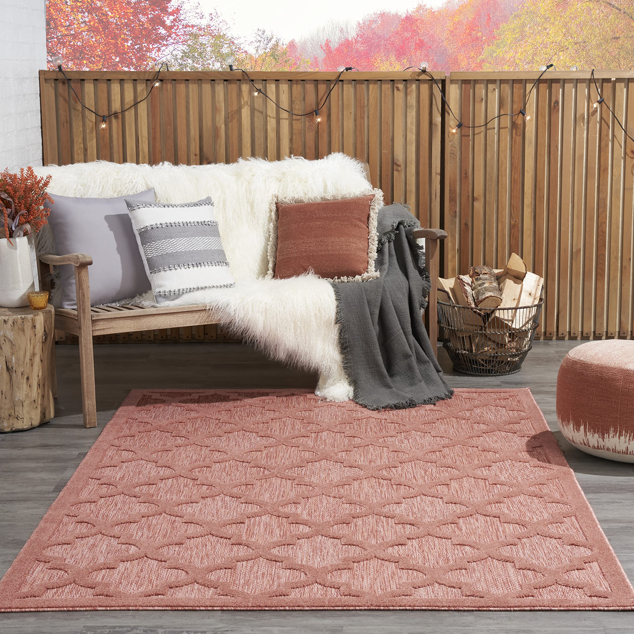 Nourison Easy Care Moroccan Coral/Orange 5' x 7' Area Rug - Trellis Pattern, Stain Resistant & Non-Shedding for Easy Cleaning | Perfect for Bedroom, Living Room, Dining Room, Backyard, Deck & Patio (5x7) - Adds Boho Chic Style to Any Space