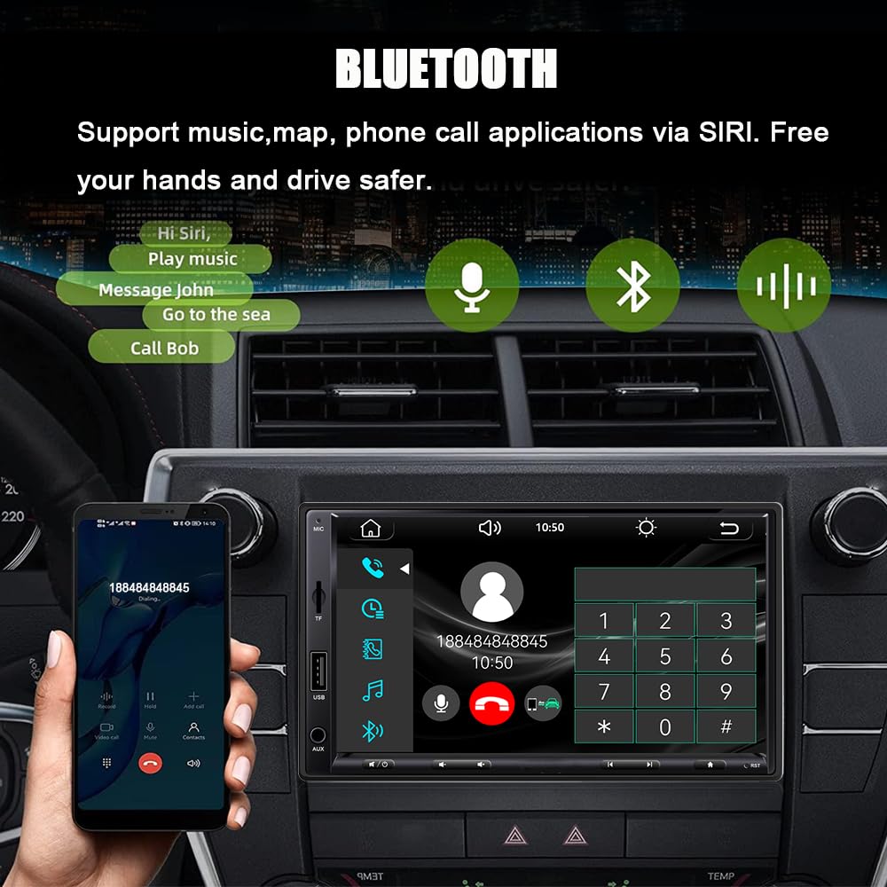 Upgrade Zeminba 7-inch Double Din Car Stereo with Wireless CarPlay & Android Auto, Bluetooth 5.2, Touchscreen, Rearview Camera, AM/FM, Mirror Link, USB/AUX/SWC/TF/DSP – Perfect for Seamless Hands-Free Calling, Music Streaming & Safe Parking in Trucks, SUVs & Sedans