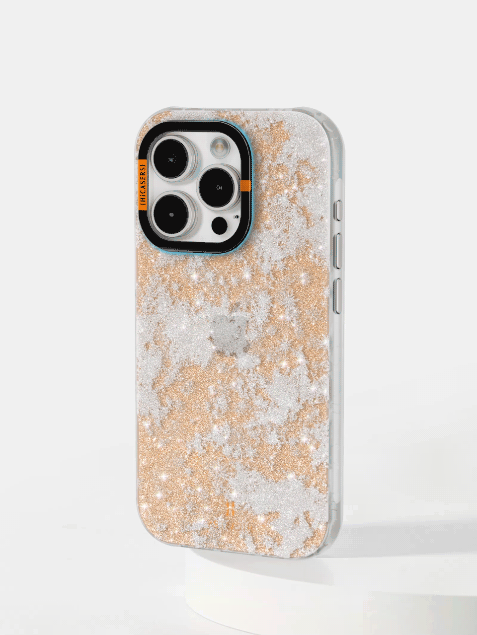 Snowflake Pattern Glitter Phone Case for iPhone & Samsung - Shimmering Peach Pink Cover with Holiday Winter Design - Perfect for Christmas, New Year & Winter Season Gifts
