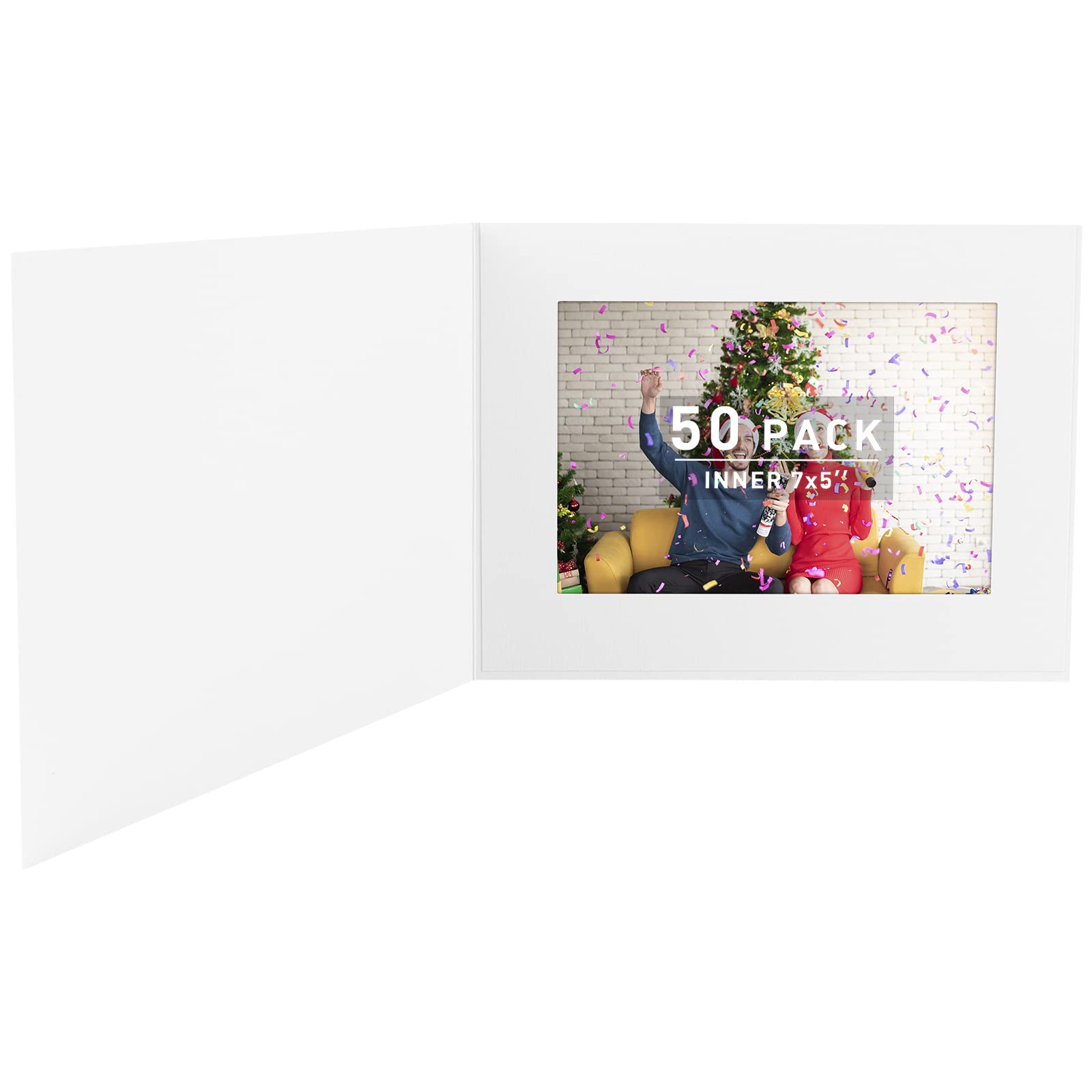 Golden State Art 50-Pack 5x7 or 7x5 Photo Folders - White Cardboard Picture Frames & Paper Frame Cards for Greetings, Invitations - Perfect for Graduation, Christmas, Wedding & Special Events Decorations