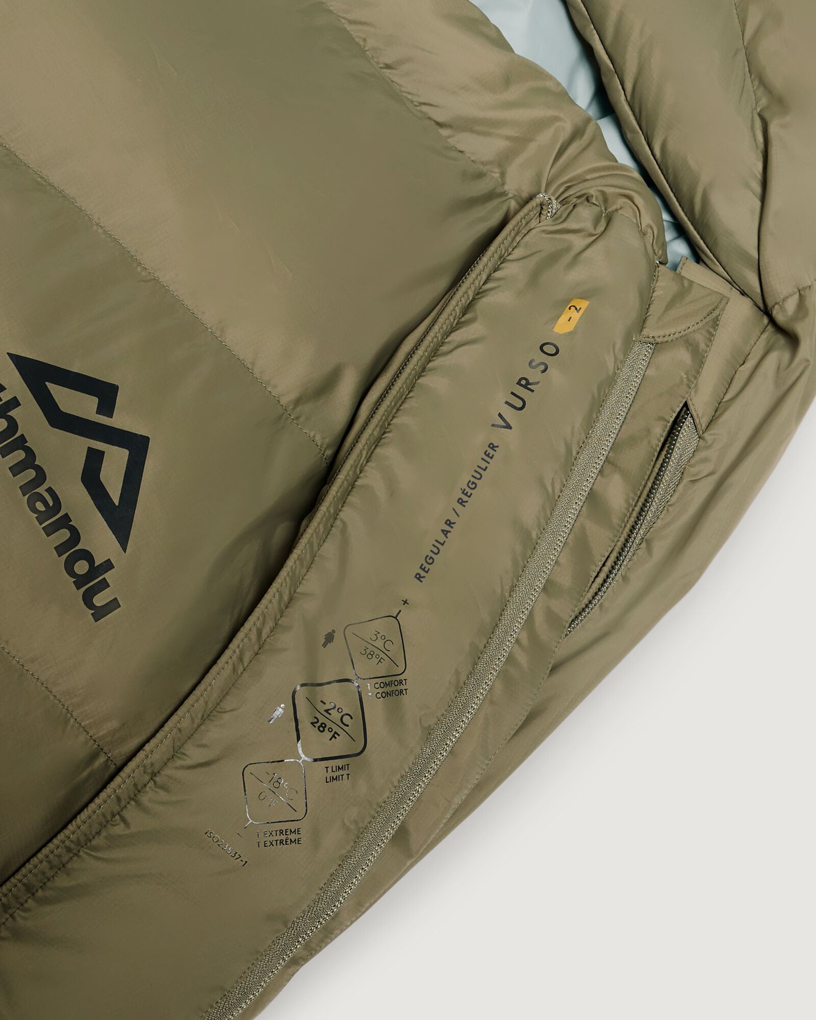 Vurso 2°C Lightweight Compact Sleeping Bag for Camping & Hiking - Regular Size, Beech/Dark Moss - Perfect for Backpacking, Outdoor Adventures & Cold Weather Camping
