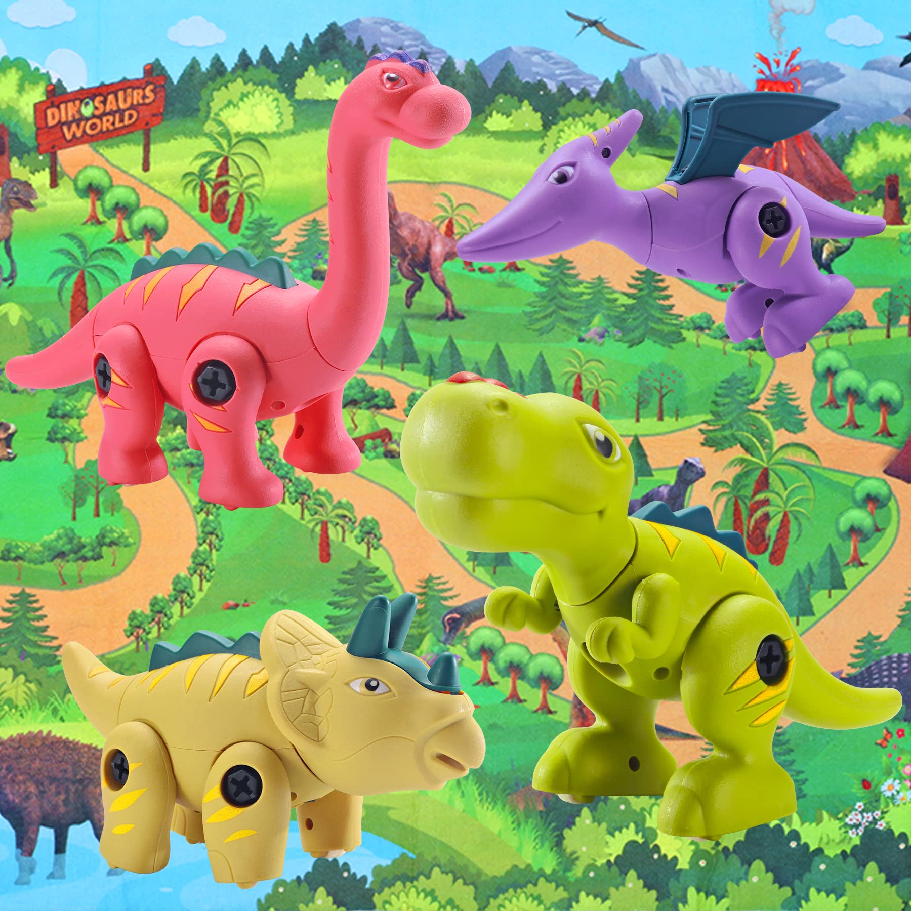 Oivzziy STEM Take Apart Dinosaur Toys for Kids Ages 3-5 - Electric Drill Building Set with Wheels, Construction Truck & Play Mat - Educational Learning Toys for Boys & Girls - Perfect for Birthday, Christmas Gifts & Preschool STEM Activities