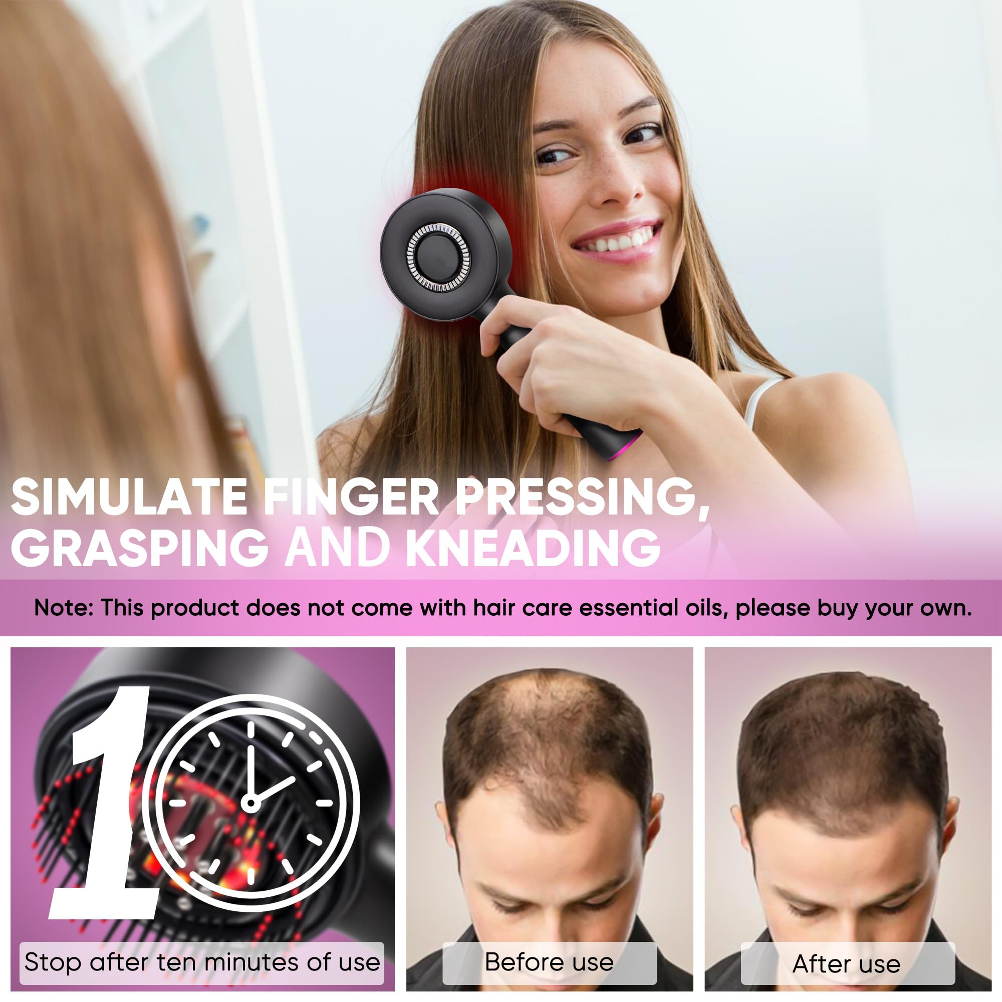 Upgrade 2 in 1 Electric Hair Brush & Oil Applicator for Hair Growth - IPX7 Waterproof Scalp Massager with Oil Dispenser - Perfect for Home Hair Care & Salon Styling