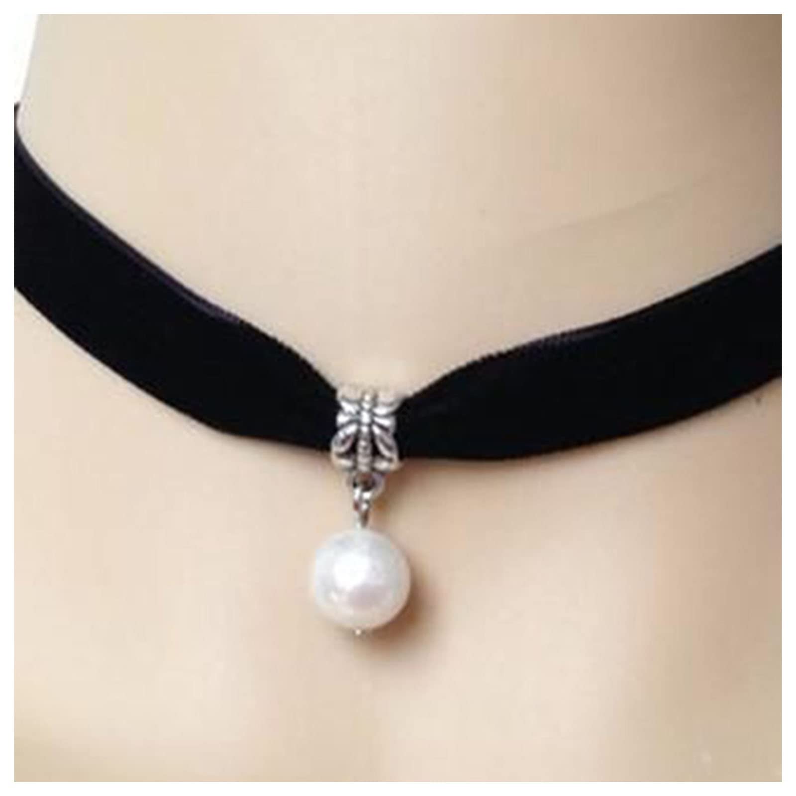Boho Pearl Choker Necklace - Vintage Black Velvet Ribbon Jewelry for Women | Party & Wedding Accessory