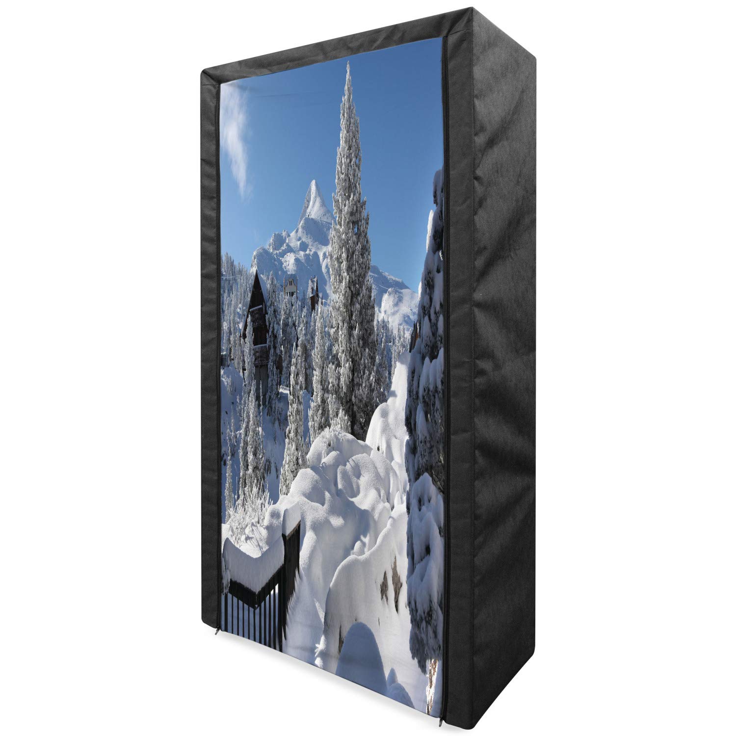 Ambesonne Alaska Portable Fabric Wardrobe - Winter North American Countryside Snow Landscape Design - 33.5