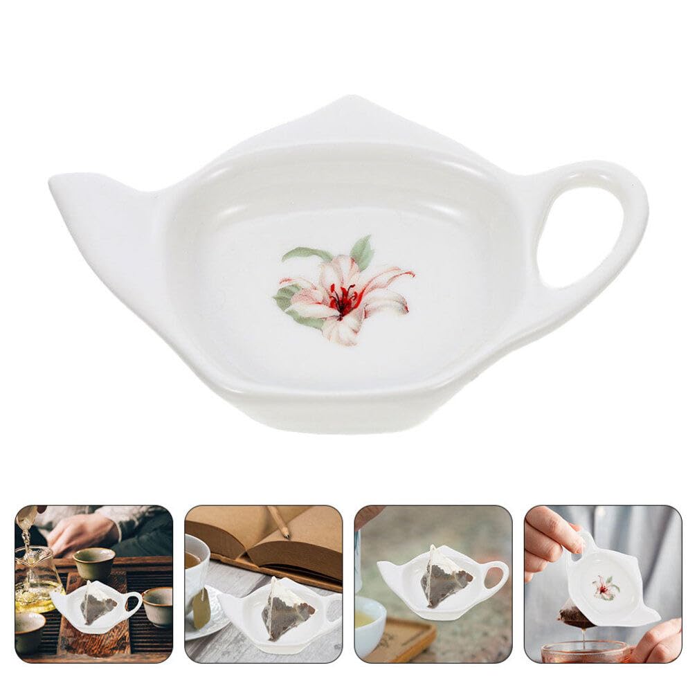 Ceramic Teapot-Shaped Tea Bag Holder & Spoon Rest - White for Tea Time & Snacks