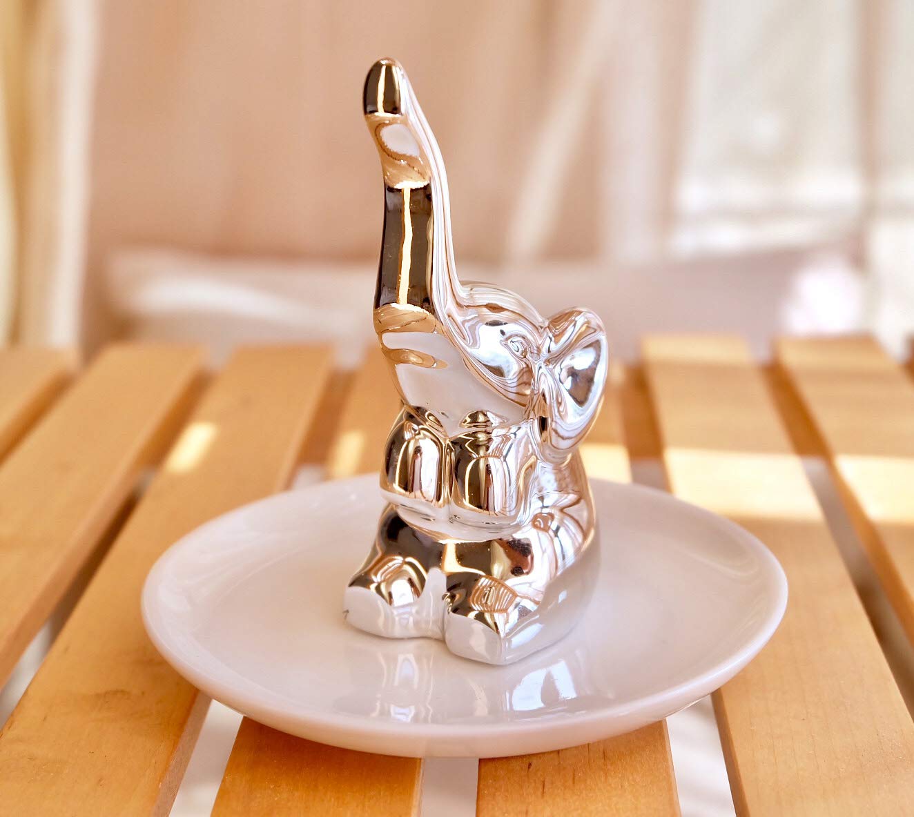 PUDDING CABIN Elephant Ring Holder - Elegant Jewelry Dish & Trinket Tray for Rings, Earrings - Perfect Women's Birthday Gift, Christmas, Wedding, Bridesmaid & Bridal Shower Present - Silver Elephant Decor for Girls & Women - Ideal for Bedroom Dresser, Bathroom Counter & Vanity Organizer