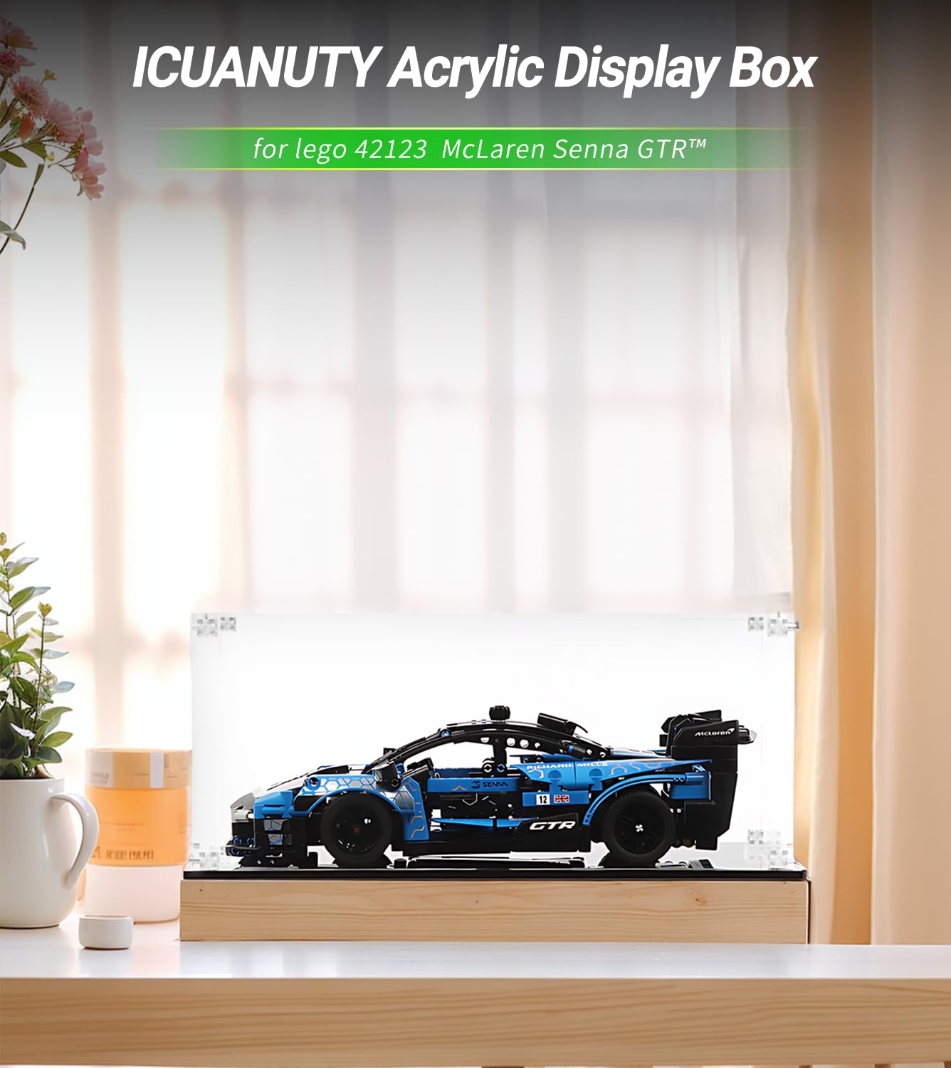 icuanuty Acrylic Display Case for Lego 42123 Technic McLaren Senna GTR - Model Kit, Toy Race Car, Racing Car Building Set - Perfect for Showcasing Collectibles & Protecting Your Lego Creations at Home or Office