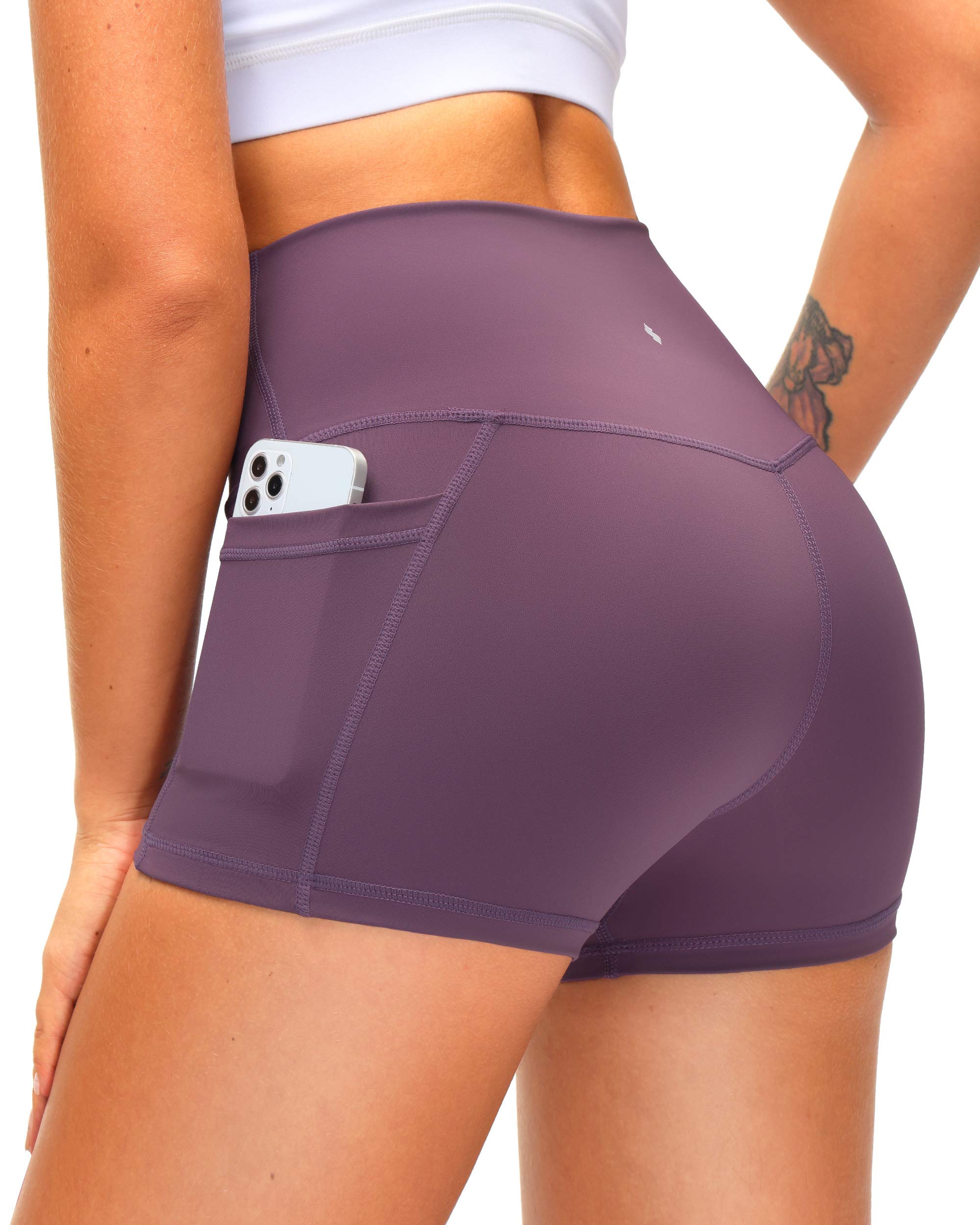 High Waist Yoga Shorts for Women with Side Pockets - Tummy Control Workout Running Gym Biker Shorts 8