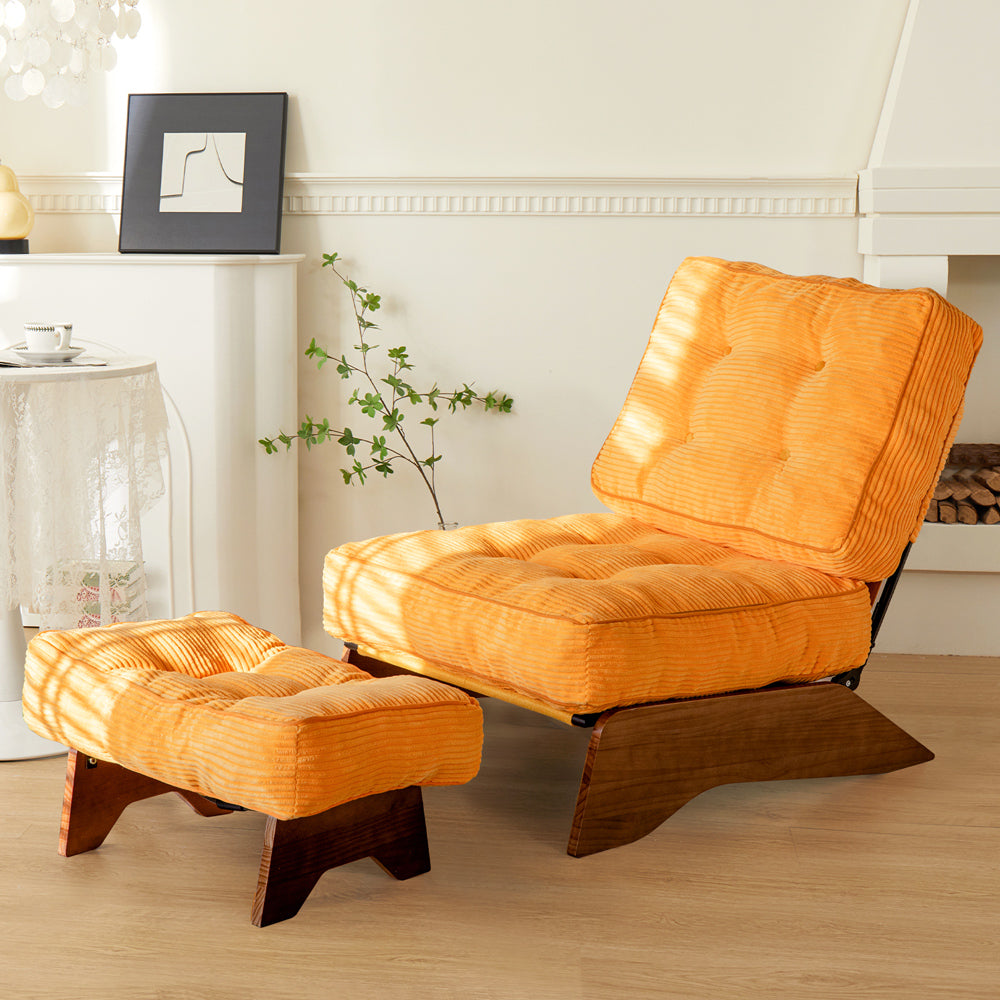 MAXYOYO Adjustable Accent Chair with Ottoman Set - Tufted Lounge Chair for Living Room, Bedroom & Office - Comfortable Modern Recliner in Orange - Perfect for Relaxing, Reading & Entertaining Guests