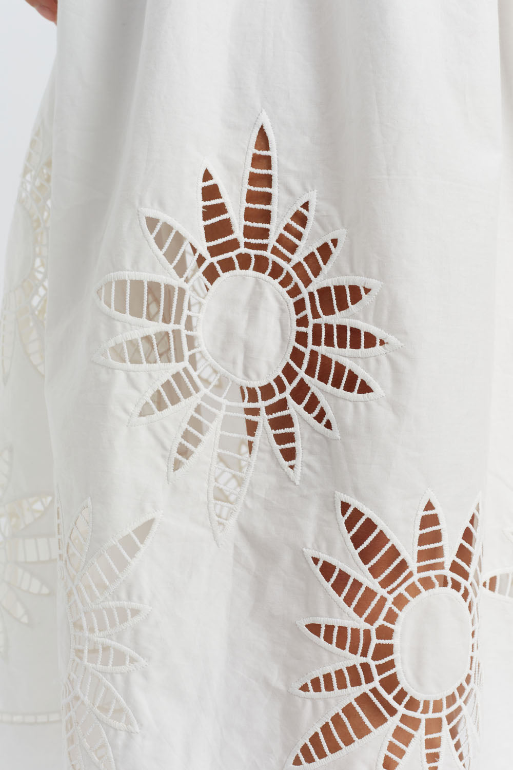 Soft Cream Cotton Lyocell Embroidered Dress for Women - Elegant Summer Maxi Dress for Beach, Wedding & Vacation