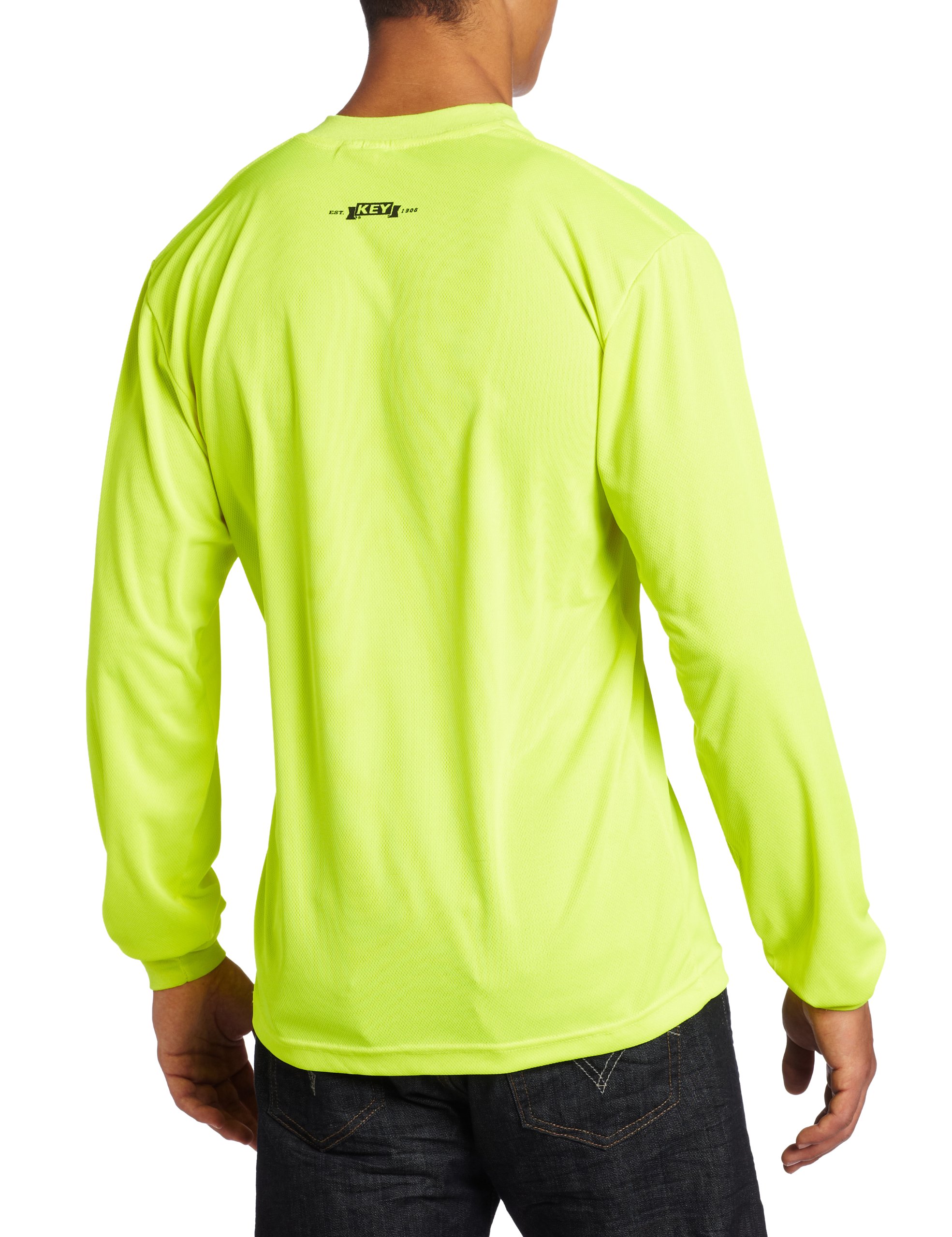 High Visibility Men's Long Sleeve Waffle Weave Pocket T-Shirt - Reflective Work Shirt for Construction, Night Running & Outdoor Safety