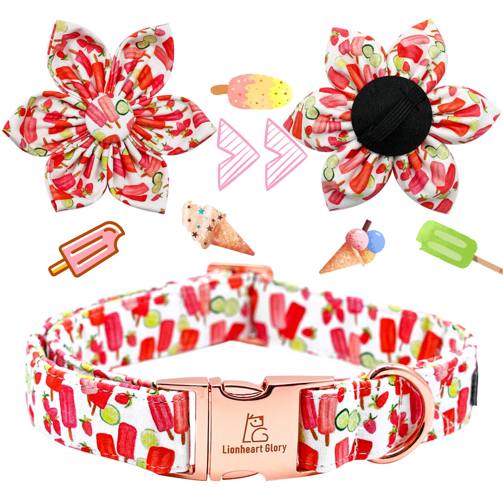 Lionheart Glory Summer Dog Collar with Flower - Adjustable Floral Dog Collar for Small, Medium & Large Dogs | Perfect for Outdoor Walks, Pet Photos & Special Occasions