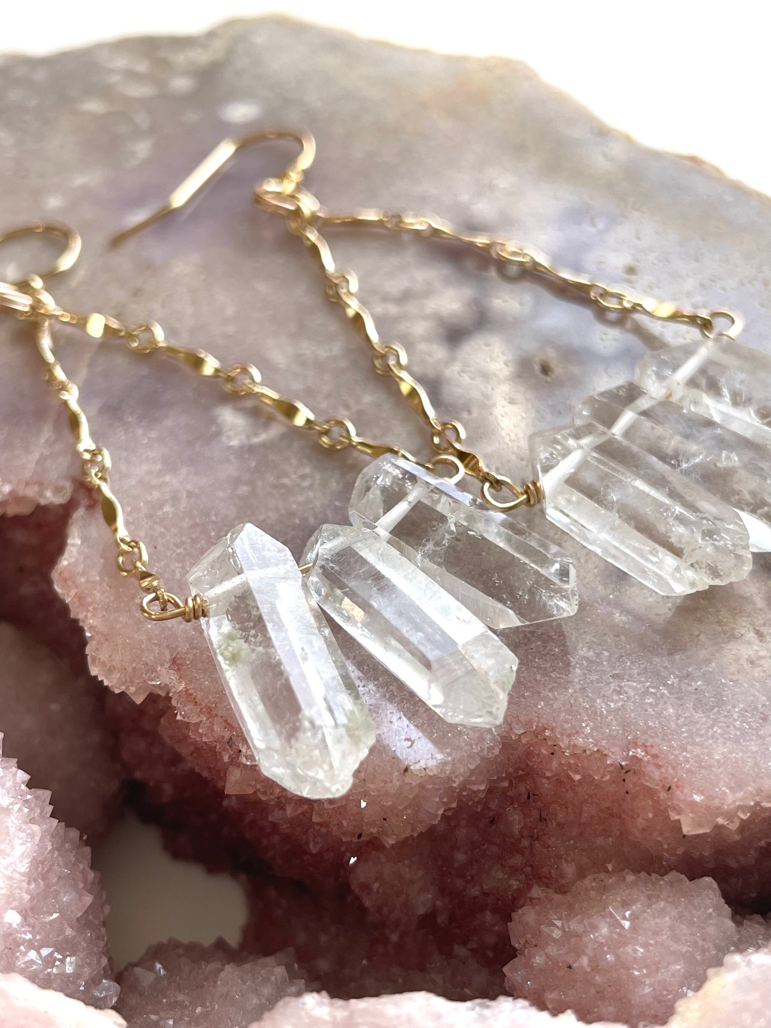 Natural Clear Quartz Raw Crystal Earrings for Women - Healing Stone Jewelry for Meditation, Yoga & Spiritual Gifts