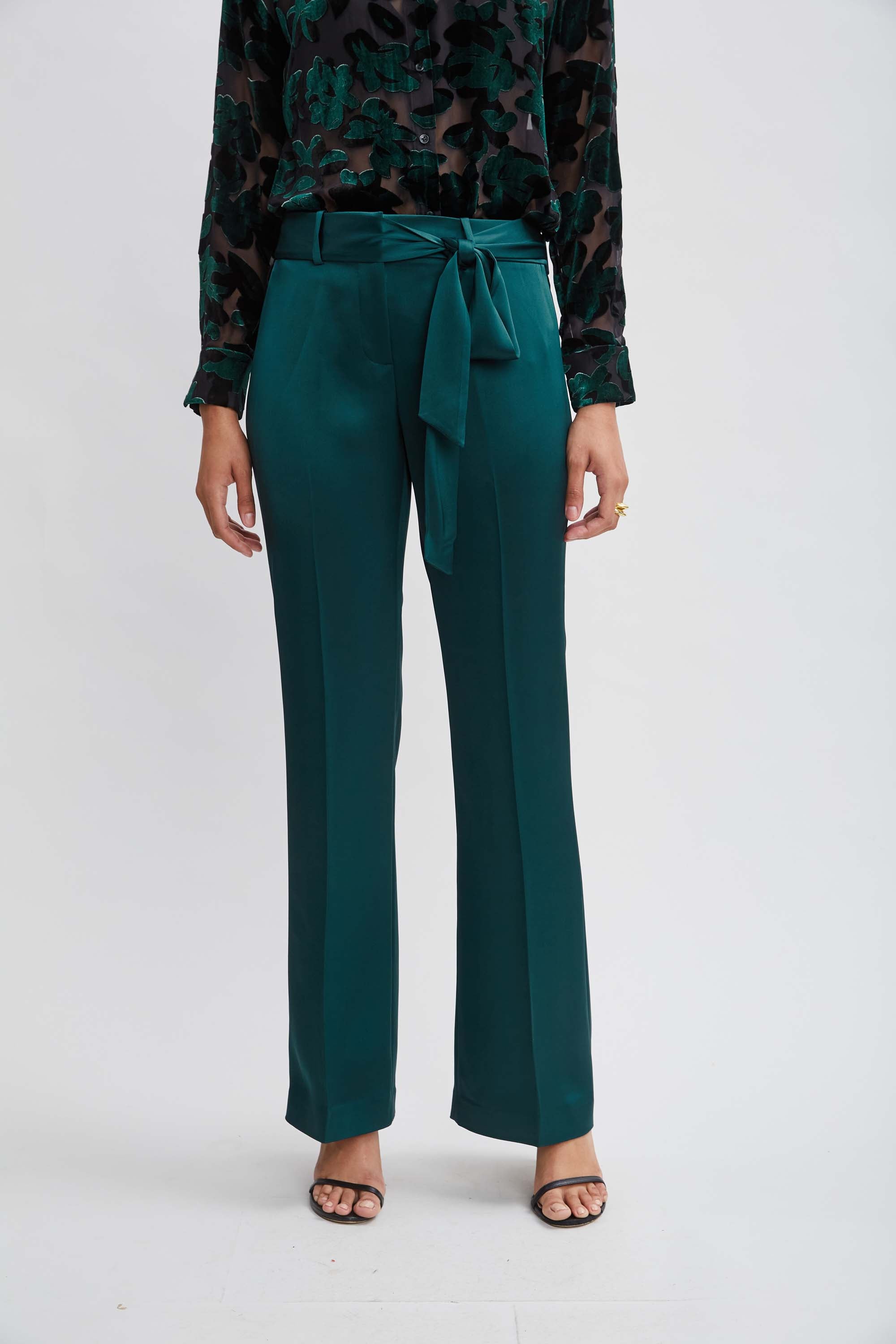 Elegant Satin Fit & Flare Sash Pants for Women - Formal & Evening Wear - Perfect for Weddings, Parties & Special Occasions