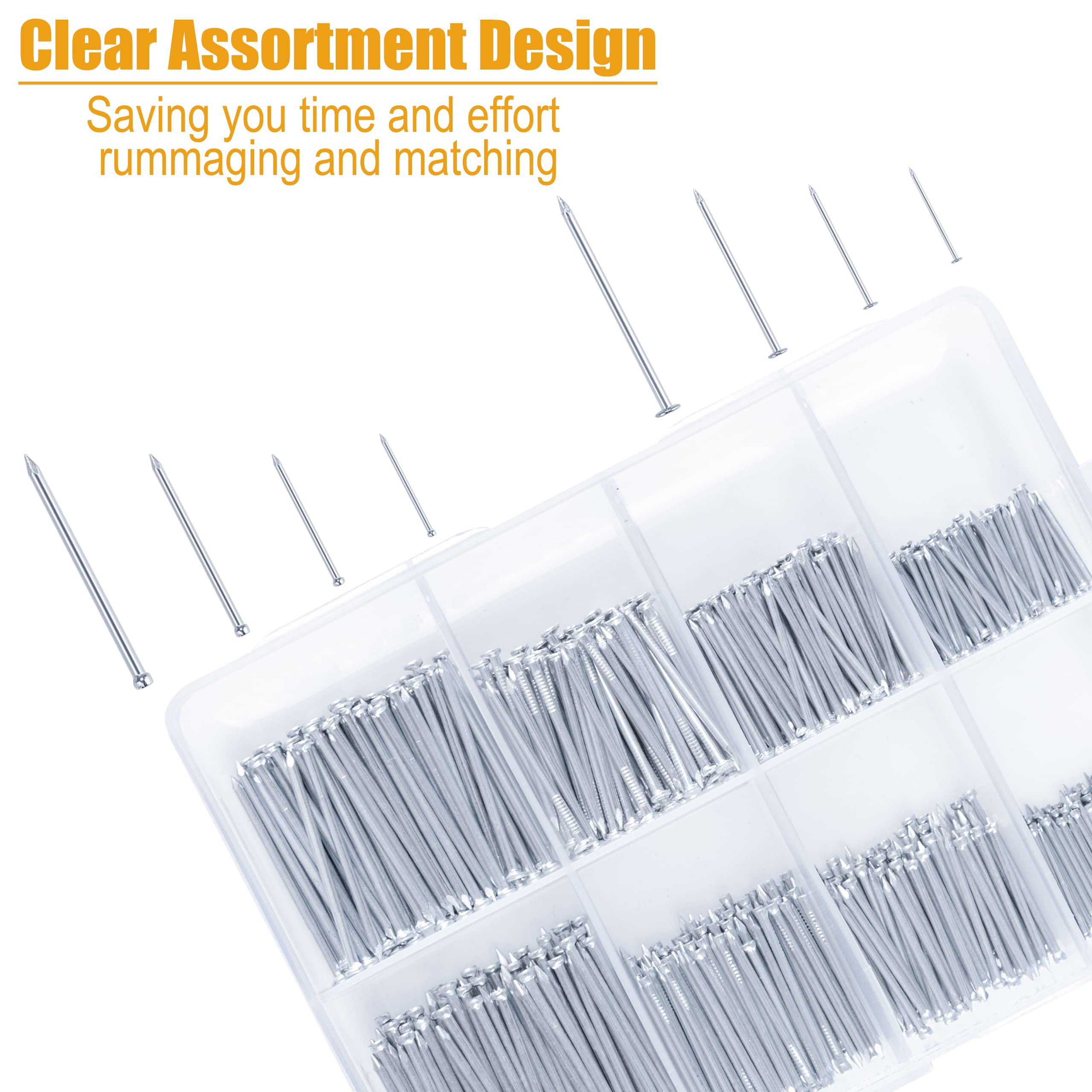 KURUI 700-Piece Small Nails & 8oz Mini Hammer Set - Picture Hanging Kit with 280 Wall Nails & 280 Finishing Nails for Wall Decor, Roofing, and DIY Projects | Perfect for Home Improvement, Picture Frames, and Crafting