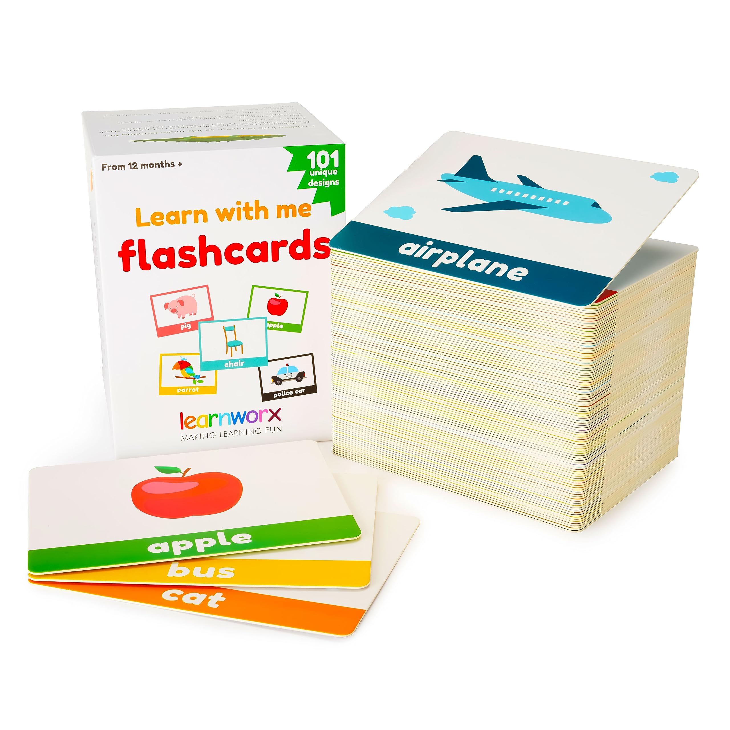 LearnWorx Baby Flash Cards for Toddlers 1-3 | First Words Learning Toys for Preschool Kids - Perfect for Home & Classroom Learning