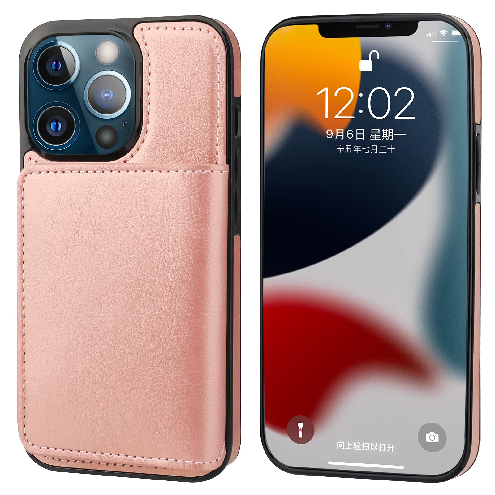 Premium Leather iPhone 13 Pro Max Wallet Case with Card Holder & Kickstand - Shockproof Protective Cover for 6.7