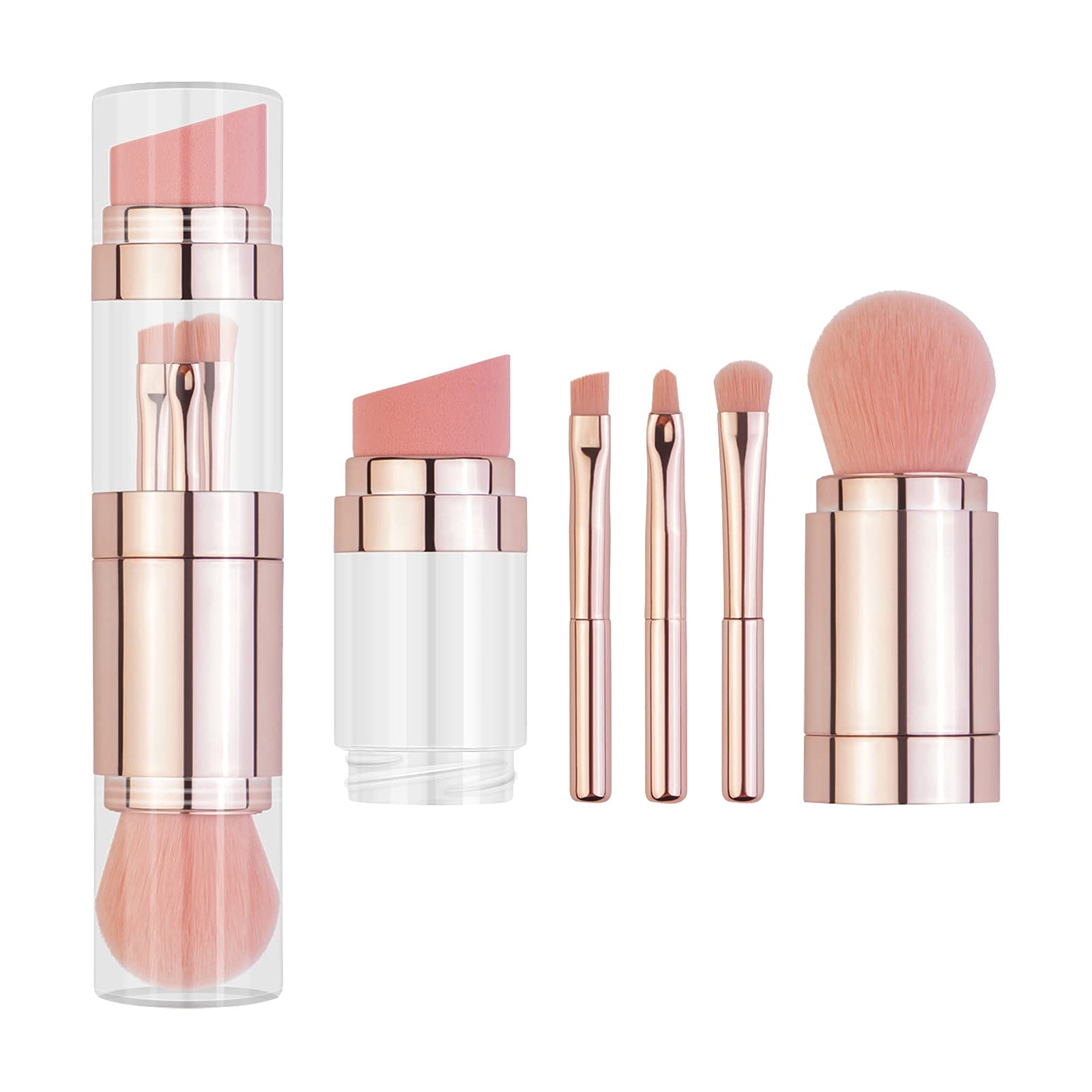 Portable Makeup Brush Set - 5 Piece Travel-Friendly Cosmetic Brushes for Daily Use | Perfect for On-the-Go Touch Ups & Professional Makeup Application (Size B, One Size)