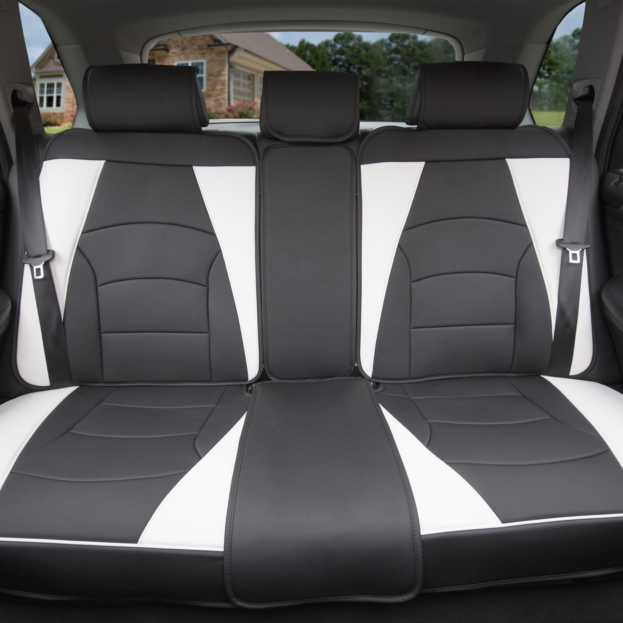 TLH Ultra Comfort Leatherette White Car Seat Cushions Set with Non-Slip Dash Mat - Universal Fit for Cars, Trucks & SUVs - Waterproof Faux Leather Seat Covers for Driving Comfort & Back Support - Perfect for Long Commutes, Road Trips & Daily Driving