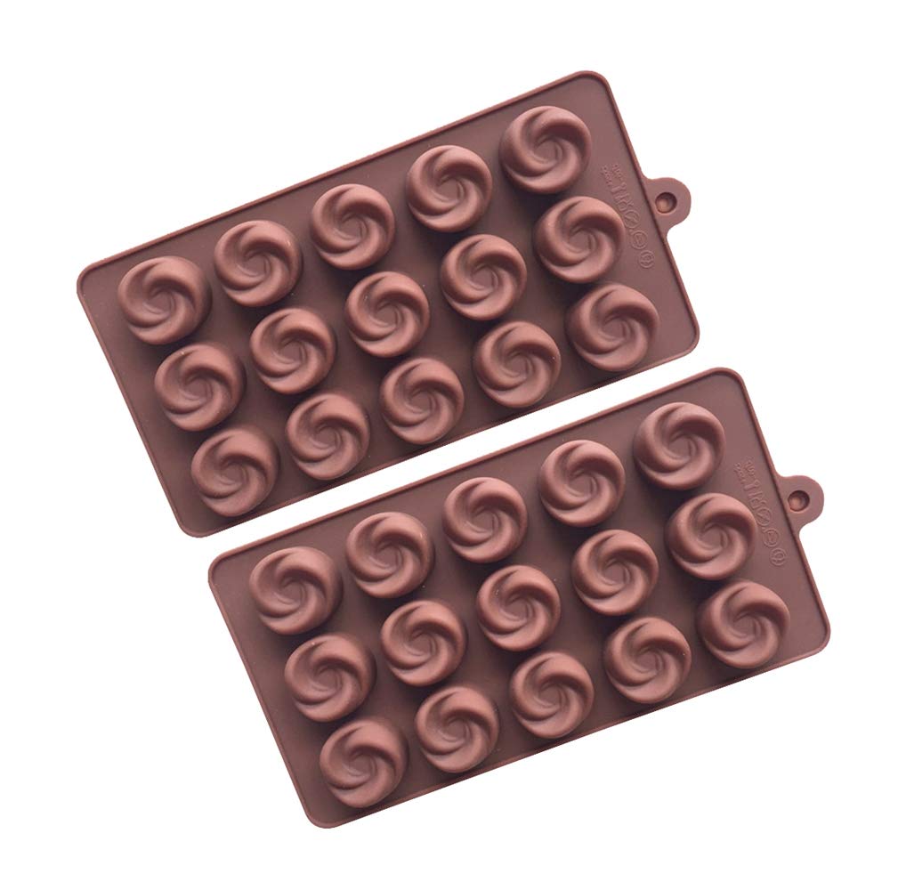 Premium Silicone Baking Molds - 15-Cavity Swirl Design for Pralines, Caramels & Ganache (2-Pack, Assorted Colors) | Perfect for Holiday Treats, Candy Making & DIY Chocolate Gifts